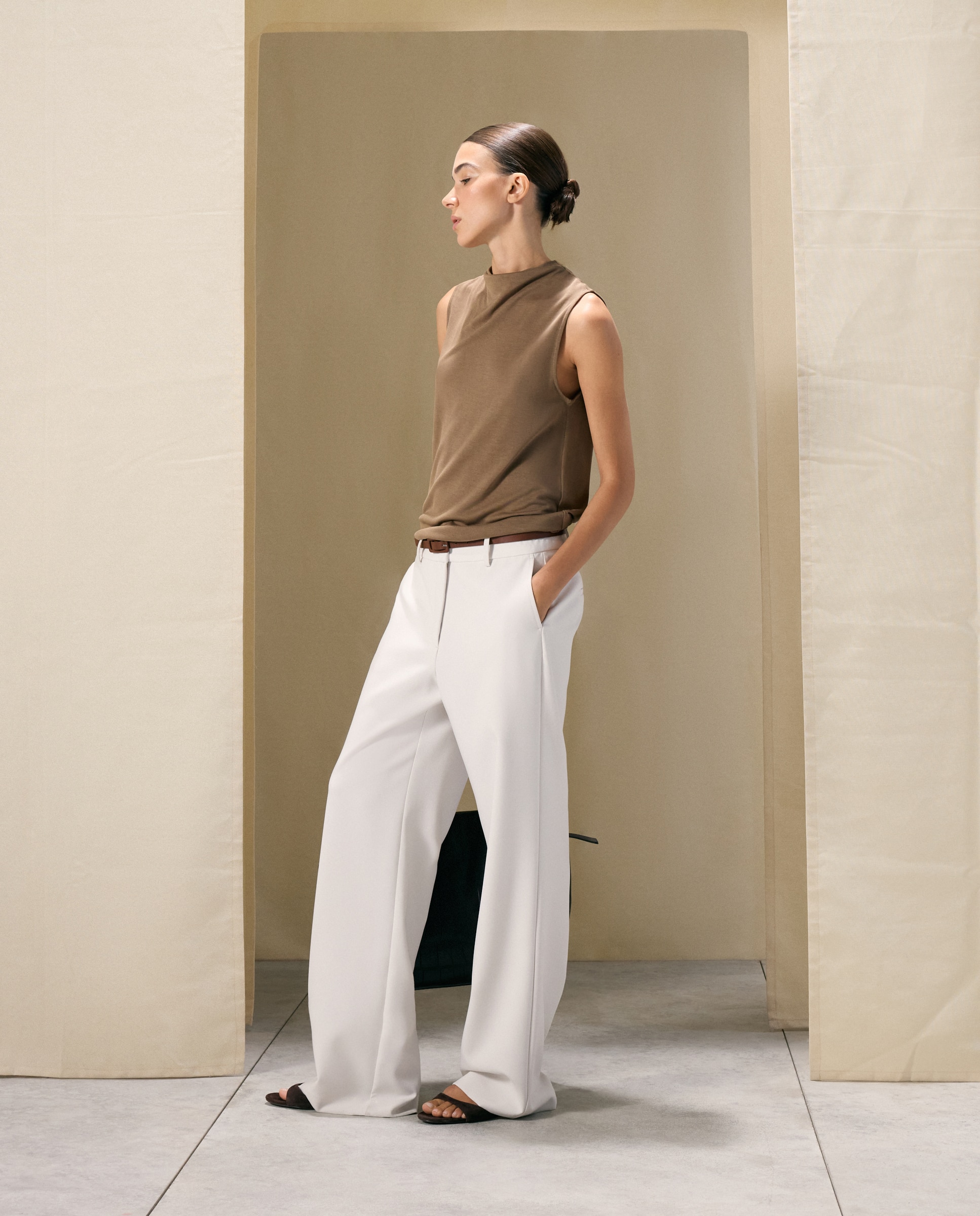 Pantalón ancho de mujer doble tela - Woman El Corte Inglés - 120 Crudo 120 Crudo-1