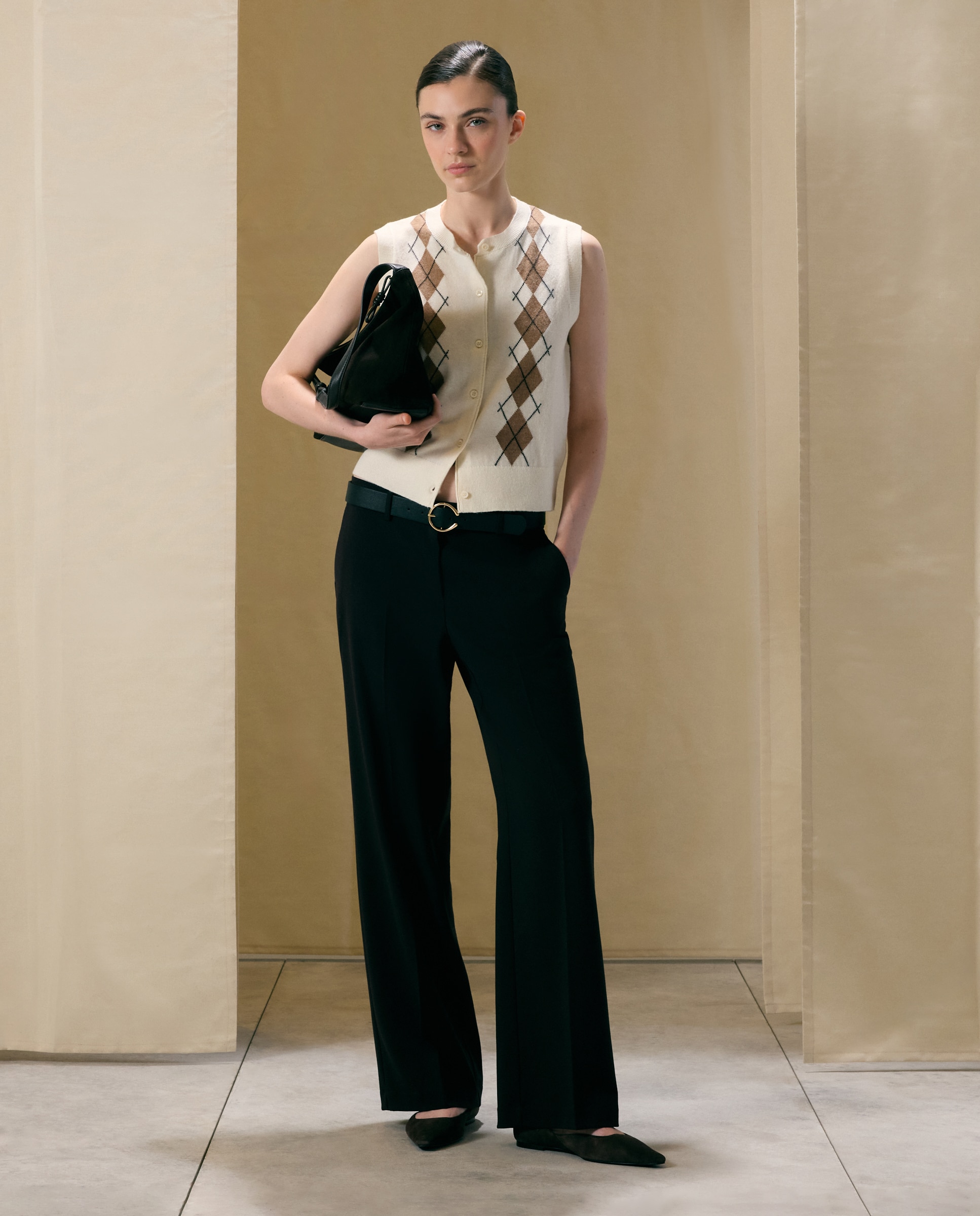 Pantalón de mujer ancho con goma - Woman El Corte Inglés - Marrón Marrón-1