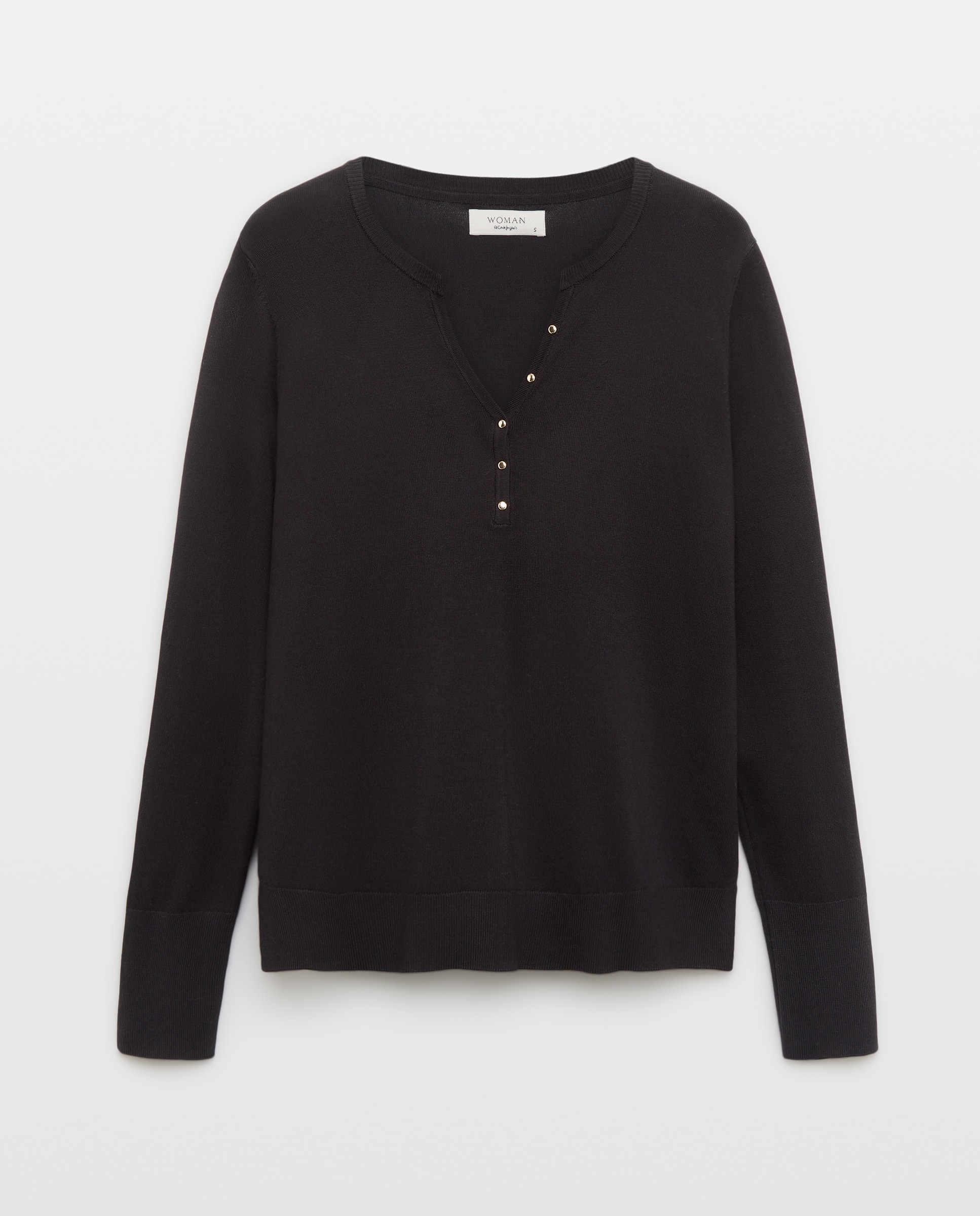 Camisola de Malha Básica Lisa de Viscose Preto-4