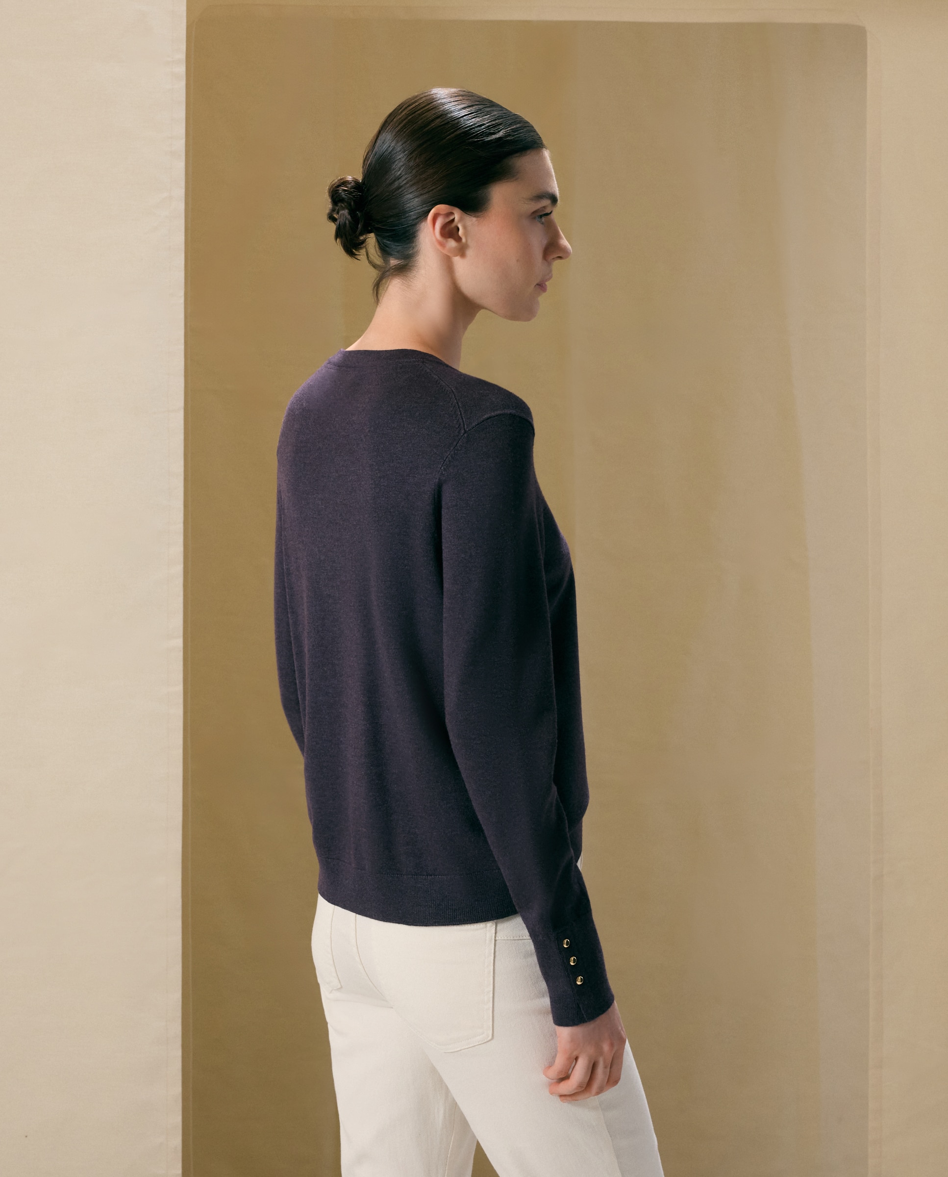 Camisola de Malha Básica com Decote Redondo Roxo-3