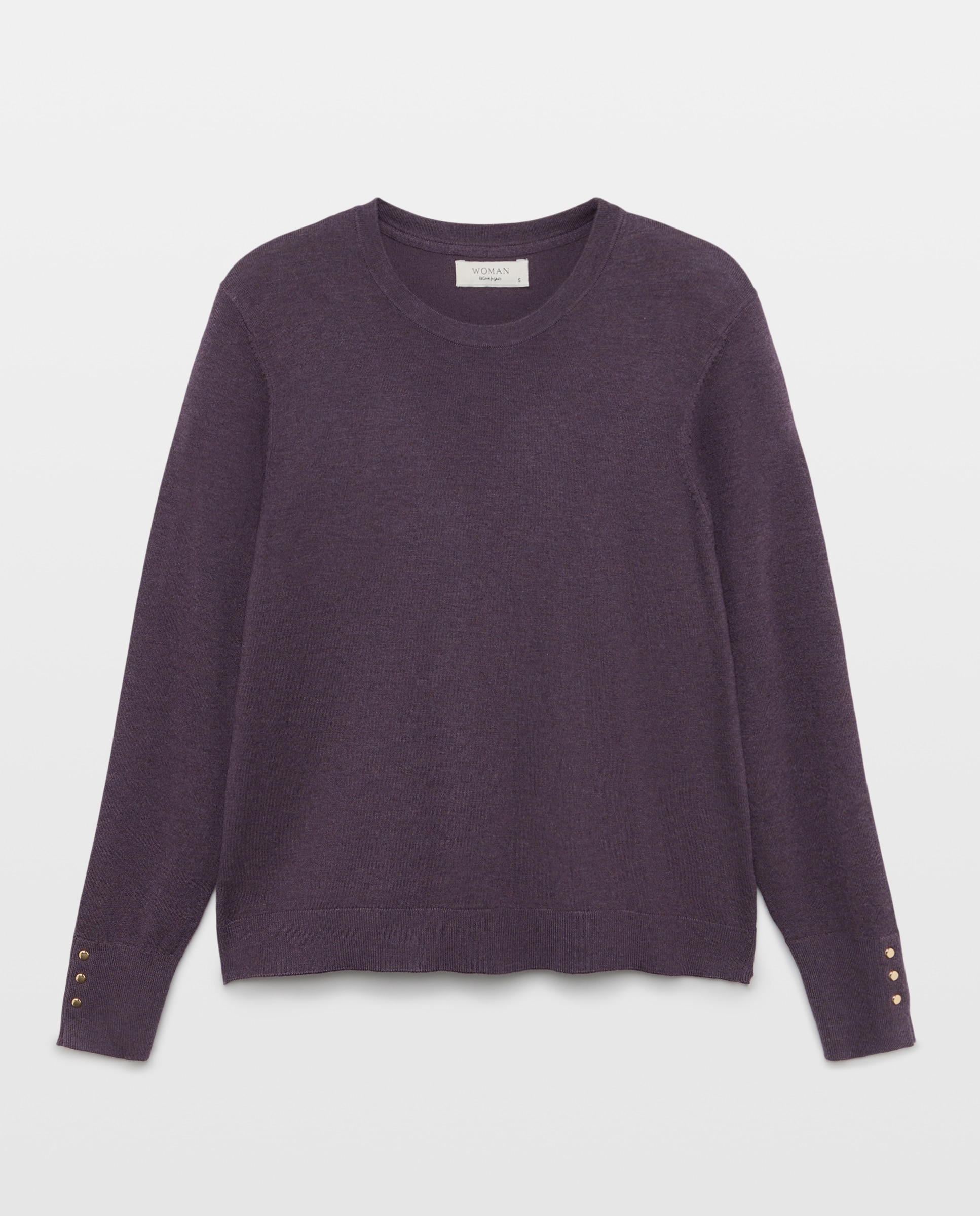 Camisola de Malha Básica com Decote Redondo Roxo-4