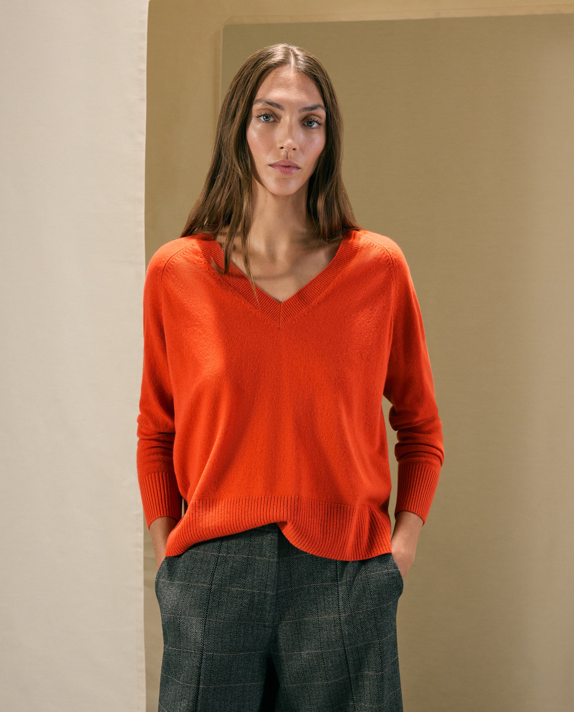 Jersey básico de mujer con lana cashmere - Woman El Corte Inglés - 660 Naranja 660 Naranja-1