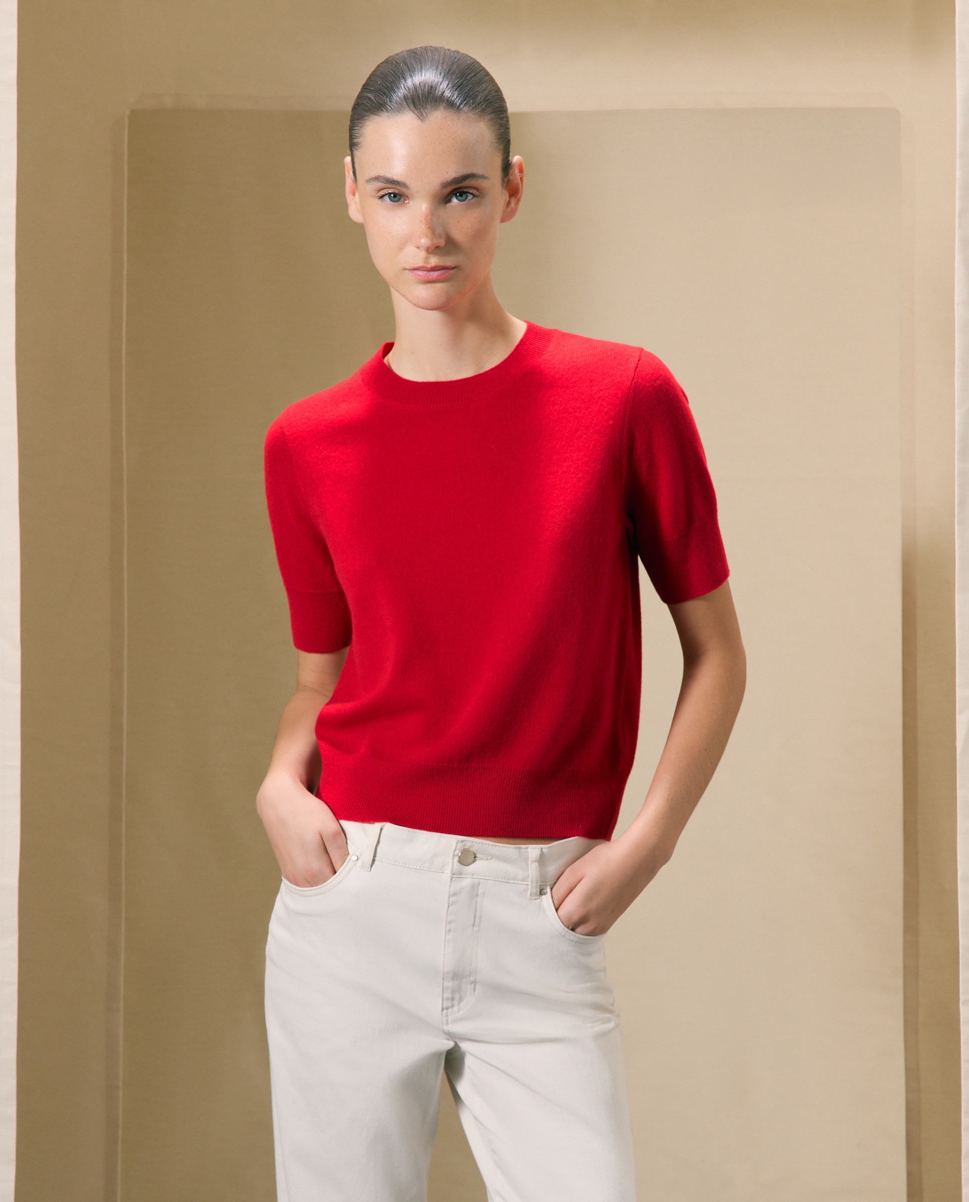 Jersey manga corta de mujer en lana con cuello caja - Woman El Corte Inglés - 600 Rojo 600 Rojo-1