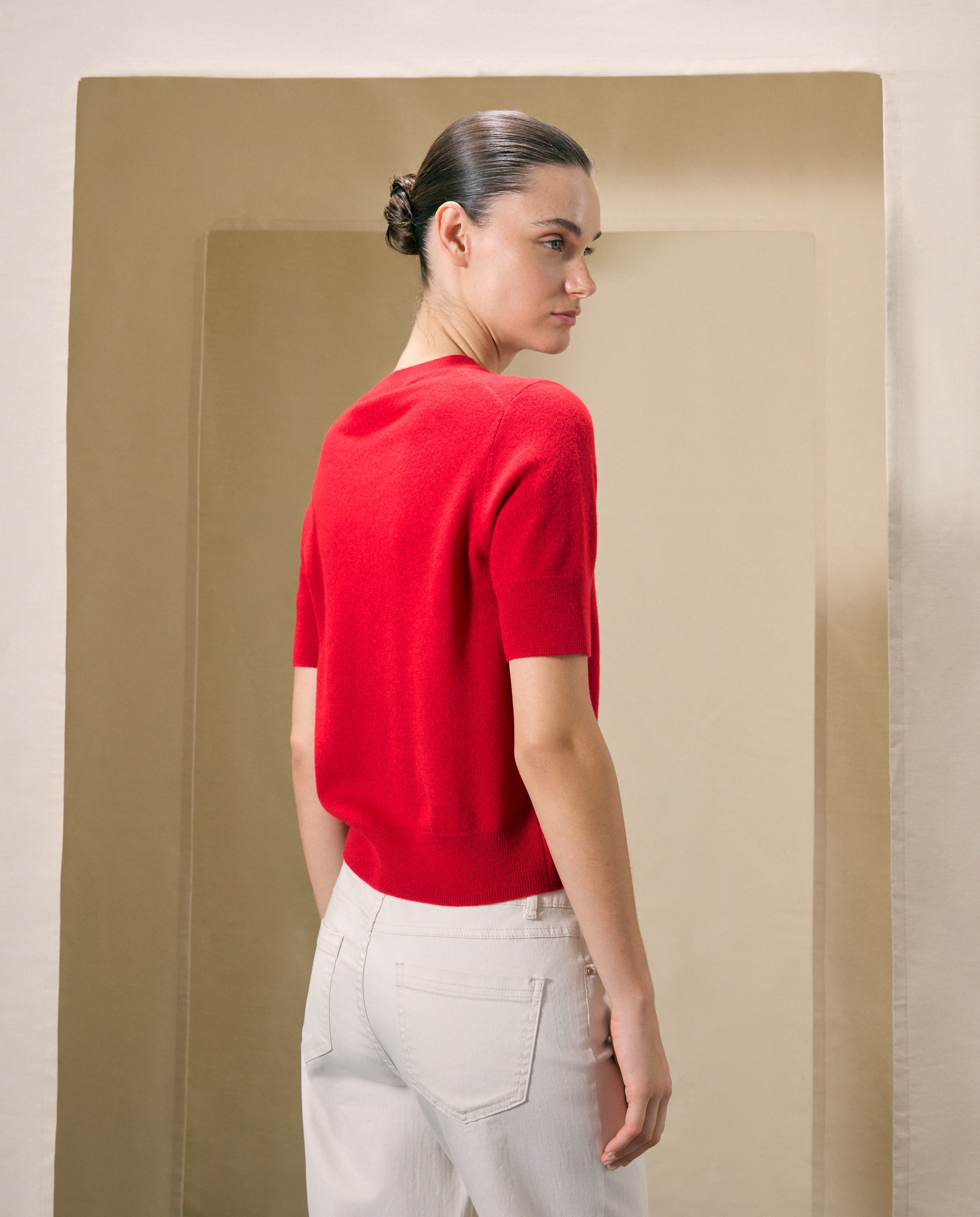 Jersey manga corta de mujer en lana con cuello caja - Woman El Corte Inglés - 600 Rojo 600 Rojo-3