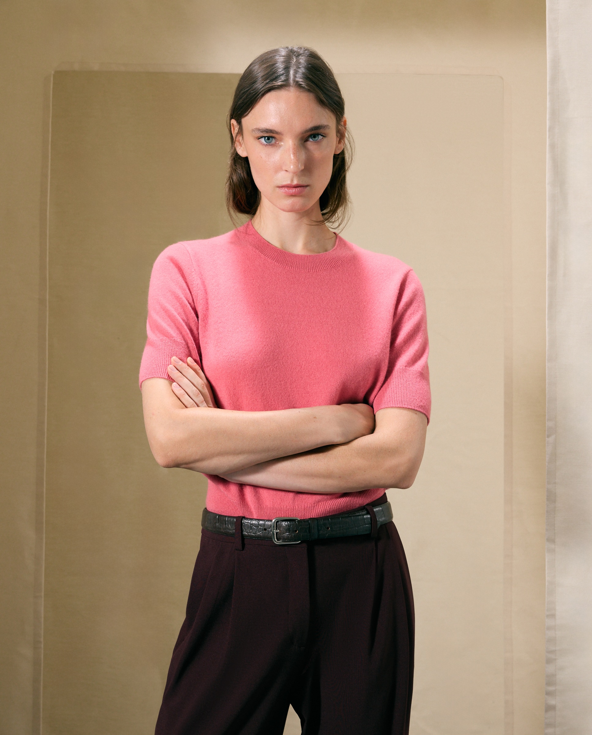 Jersey manga corta de mujer en lana con cuello caja - Woman El Corte Inglés - 200 Rosa 200 Rosa-1