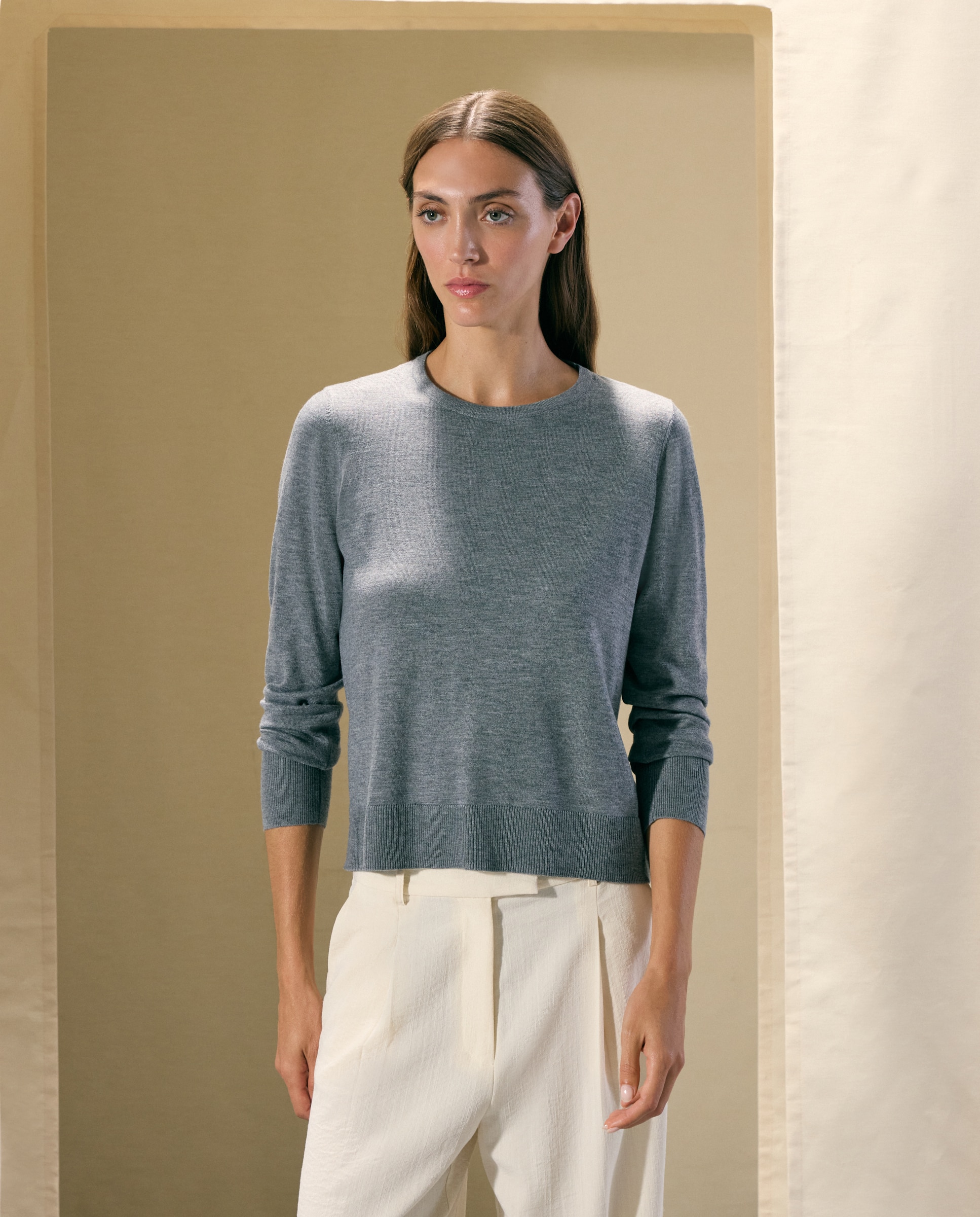 Jersey de mujer cuello caja mezcla tejidos - Woman El Corte Inglés - 820 Gris medio 820 Gris medio-1