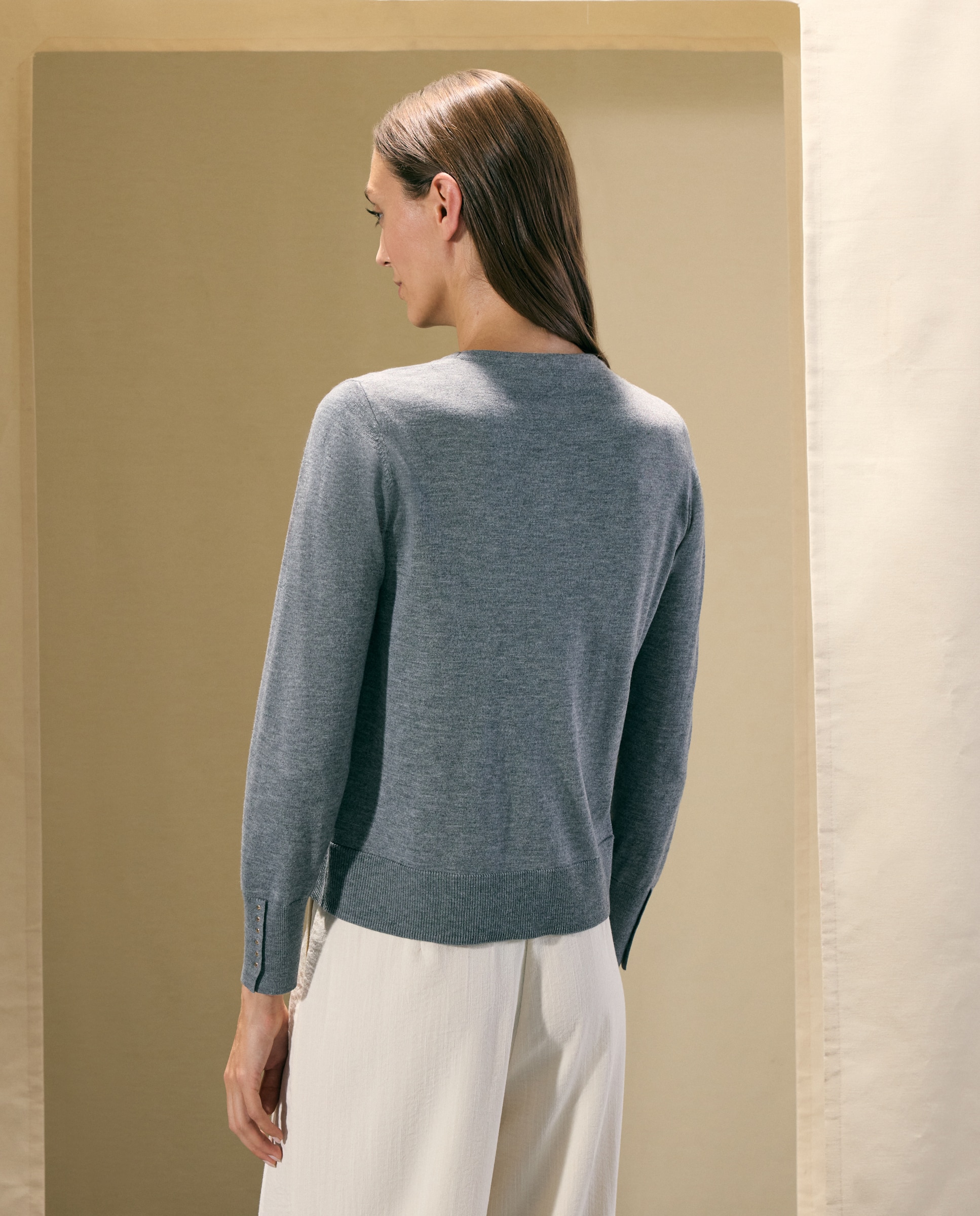 Jersey de mujer cuello caja mezcla tejidos - Woman El Corte Inglés - 820 Gris medio 820 Gris medio-3