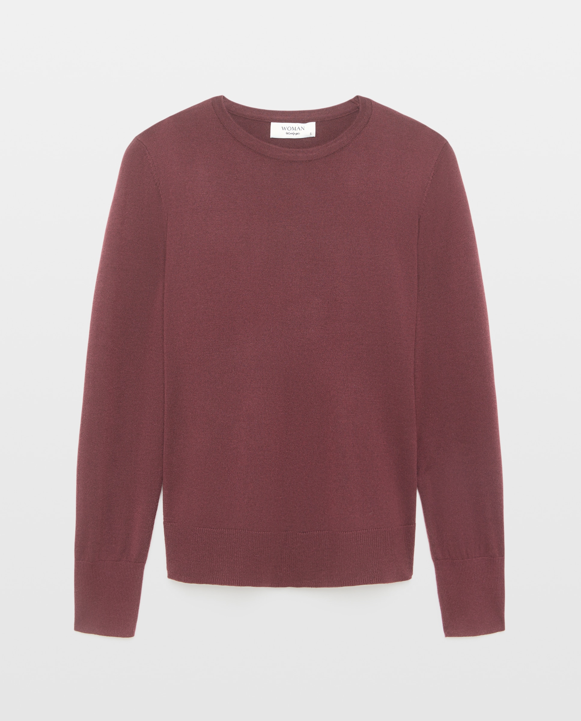 Camisola de Malha com Decote Redondo em Mistura de Tecidos Bordeaux-4