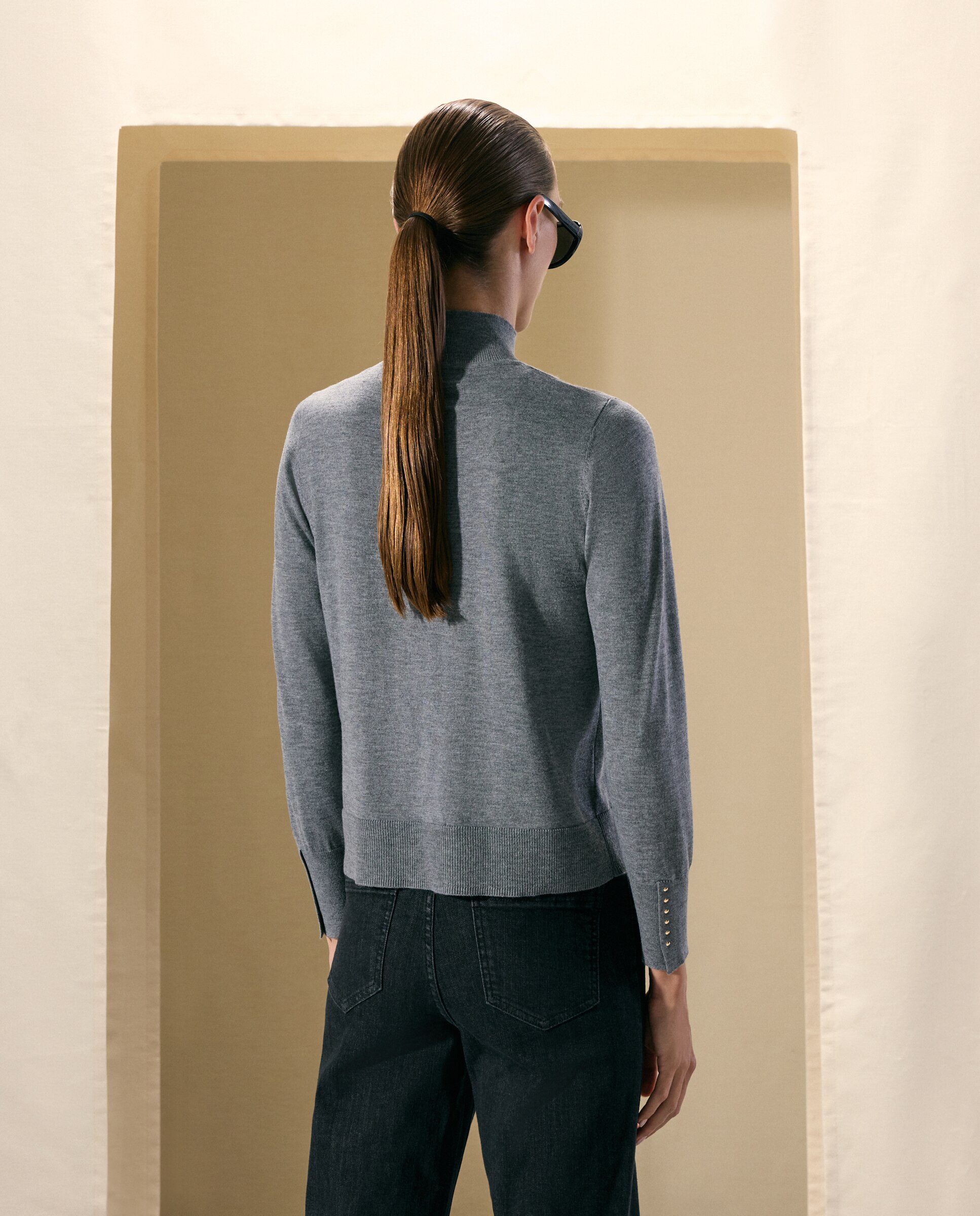 Jersey de mujer cuello perkins y tejido combinado - Woman El Corte Inglés - 820 Gris medio 820 Gris medio-2
