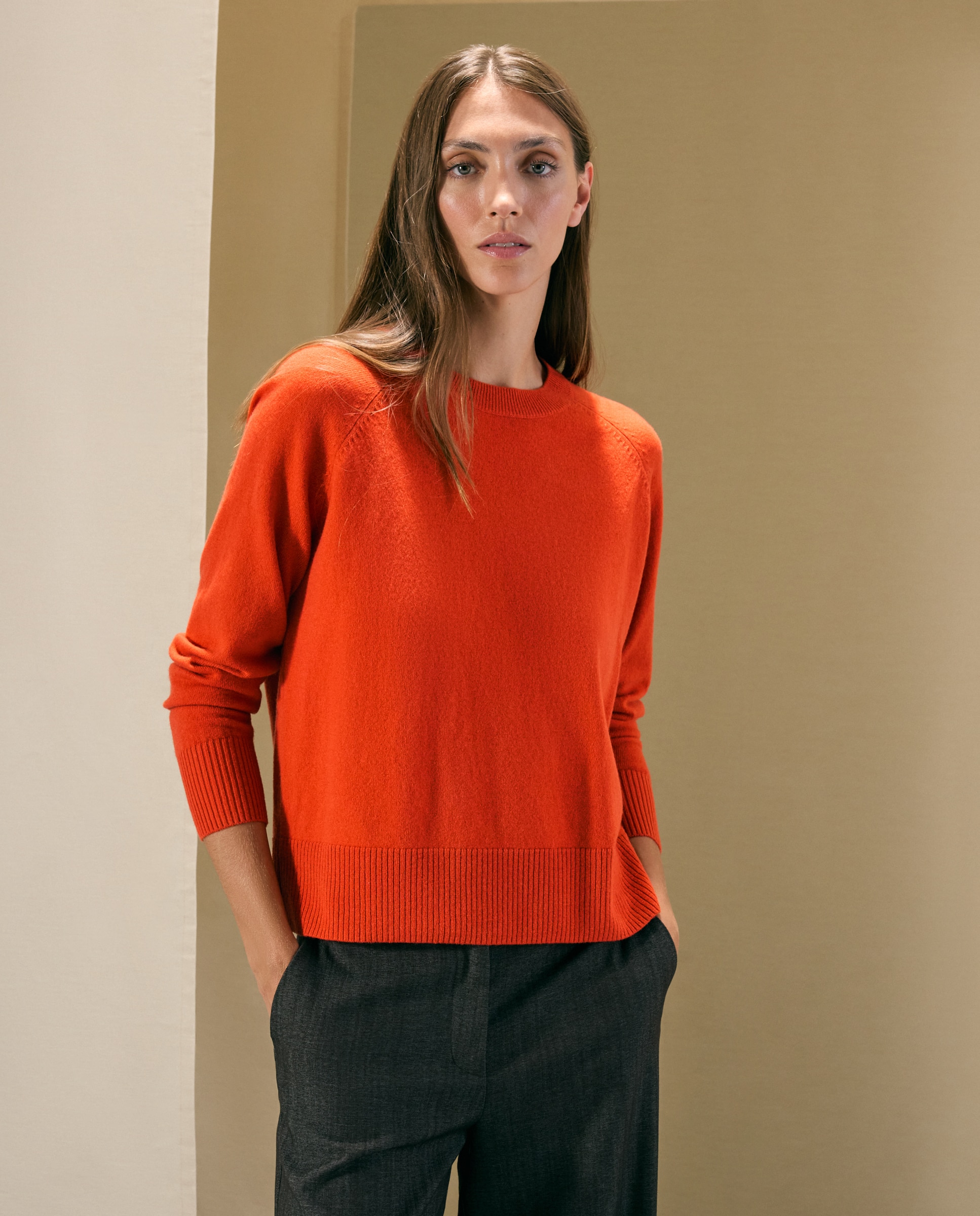 Jersey básico de mujer con lana cashmere - Woman El Corte Inglés - 660 Naranja 660 Naranja-1