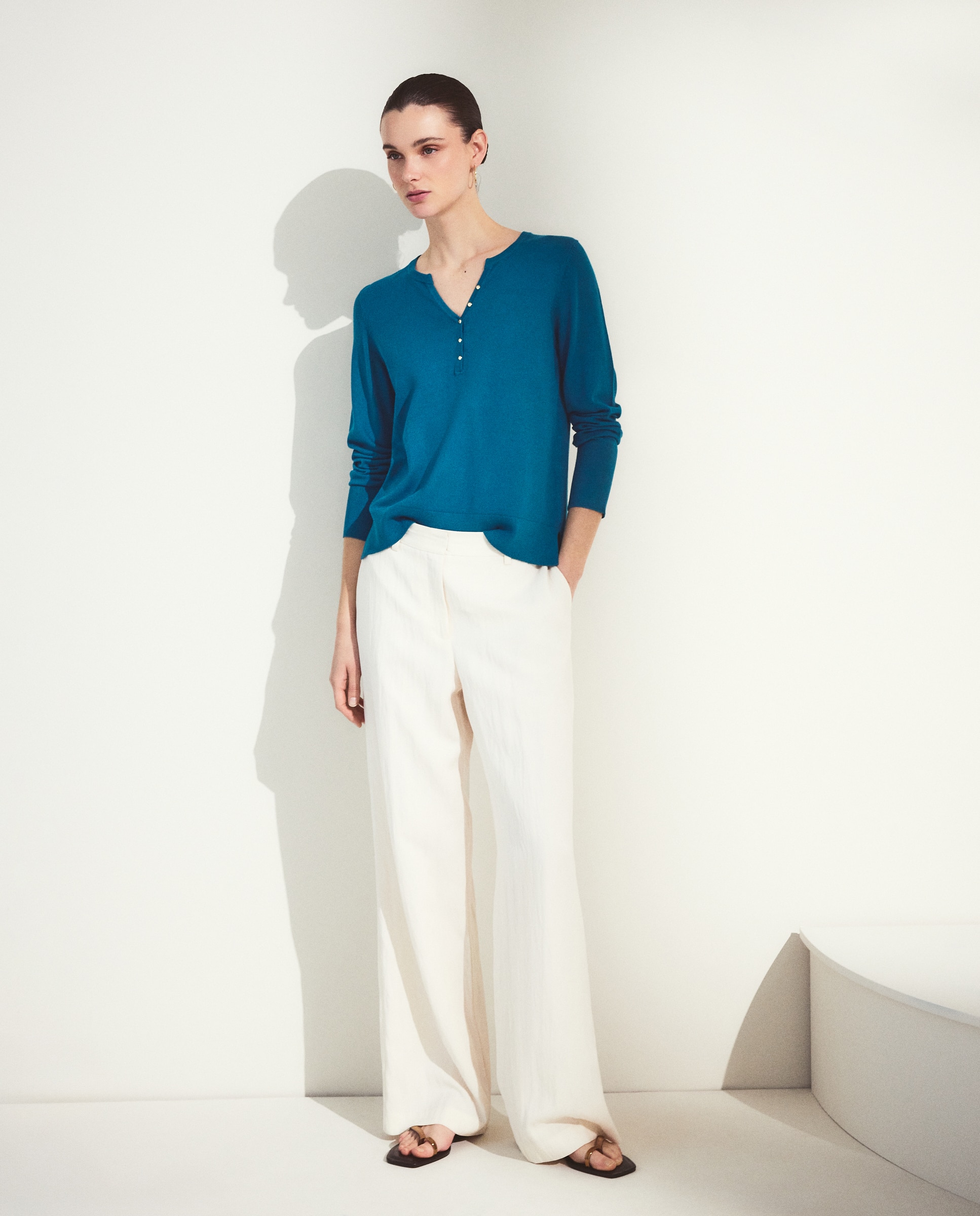 Camisola de Malha Básica Lisa Verde-2
