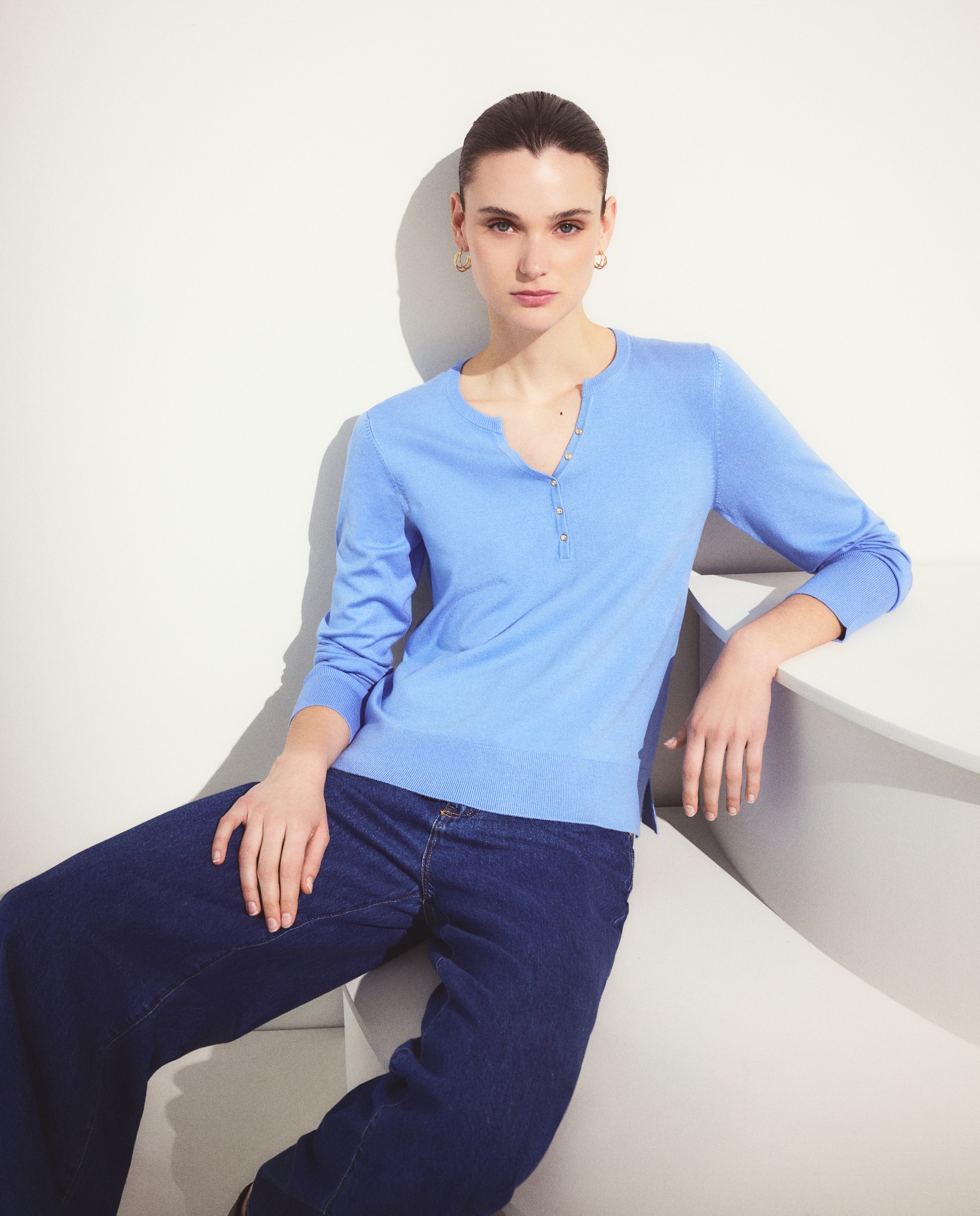 Jersey básico liso de mujer - Woman El Corte Inglés - Verde 410 Azul claro-2