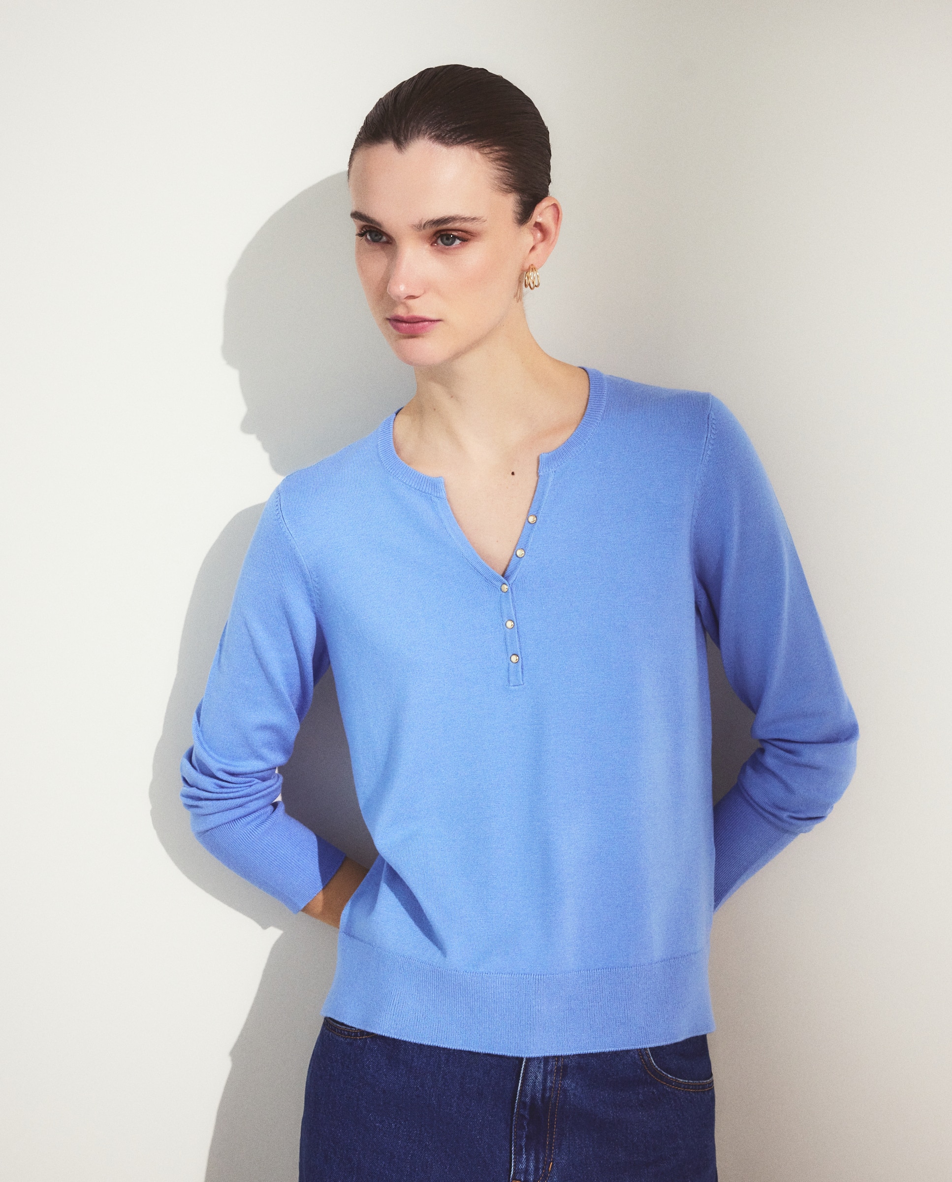 Jersey básico liso de mujer - Woman El Corte Inglés - Verde 410 Azul claro-3