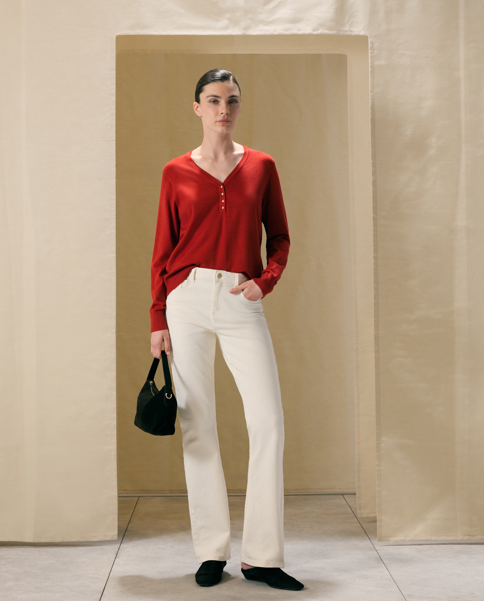 Jersey básico de mujer cuello panadero - Woman El Corte Inglés - Bermellón Bermellón-1