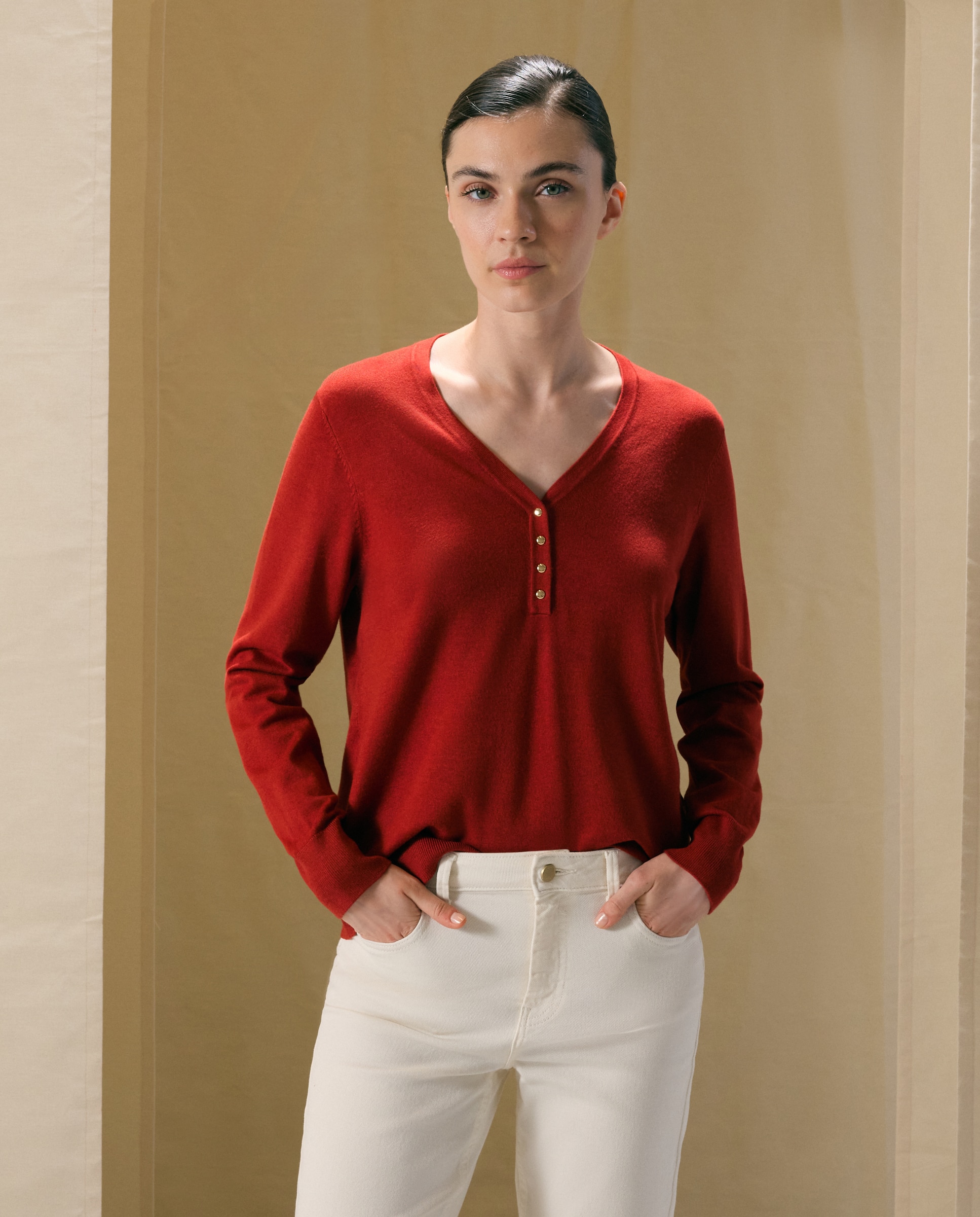 Jersey básico de mujer cuello panadero - Woman El Corte Inglés - Bermellón Bermellón-2