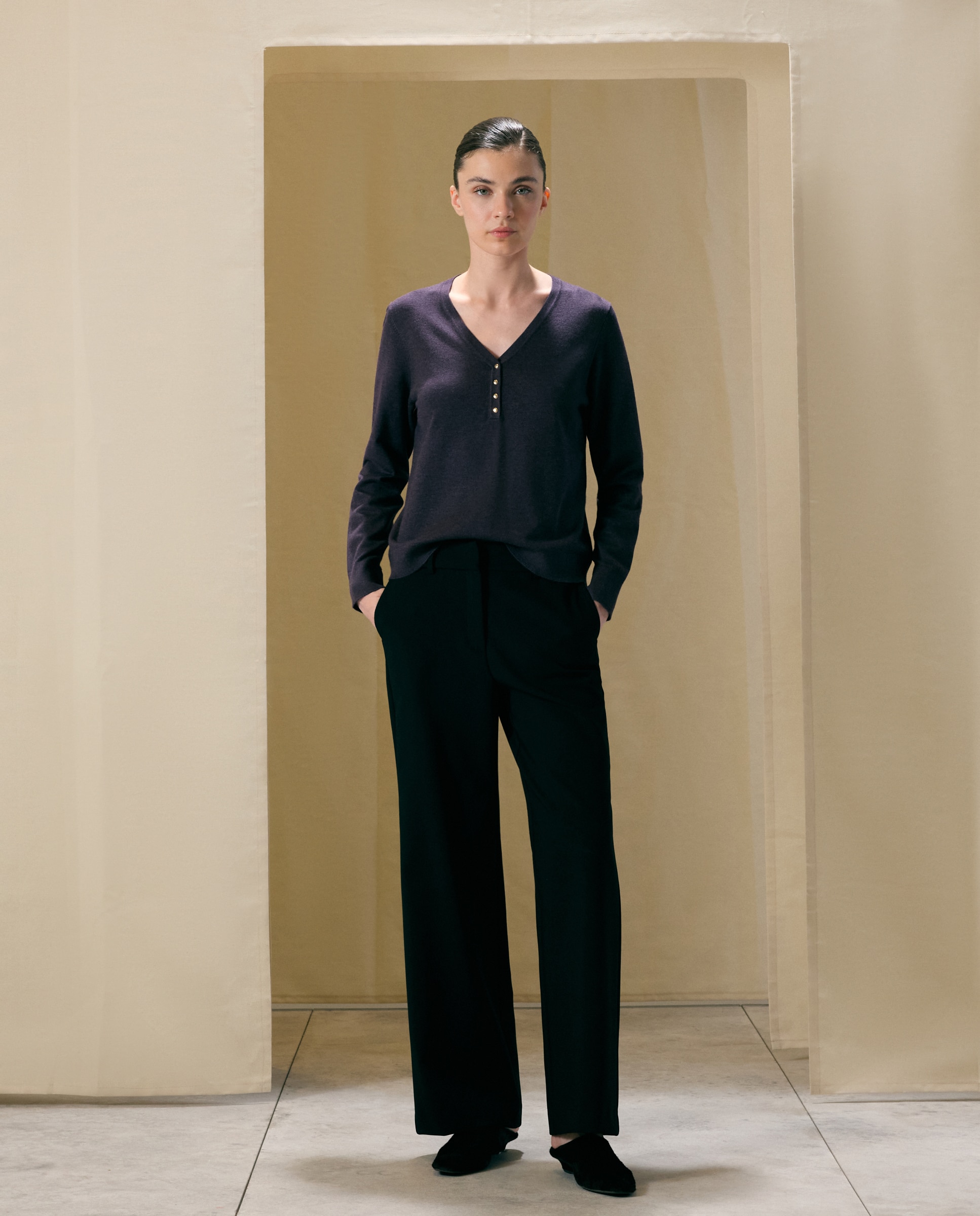 Camisola de Malha Básica com Gola Tipo Padeiro Roxo-2