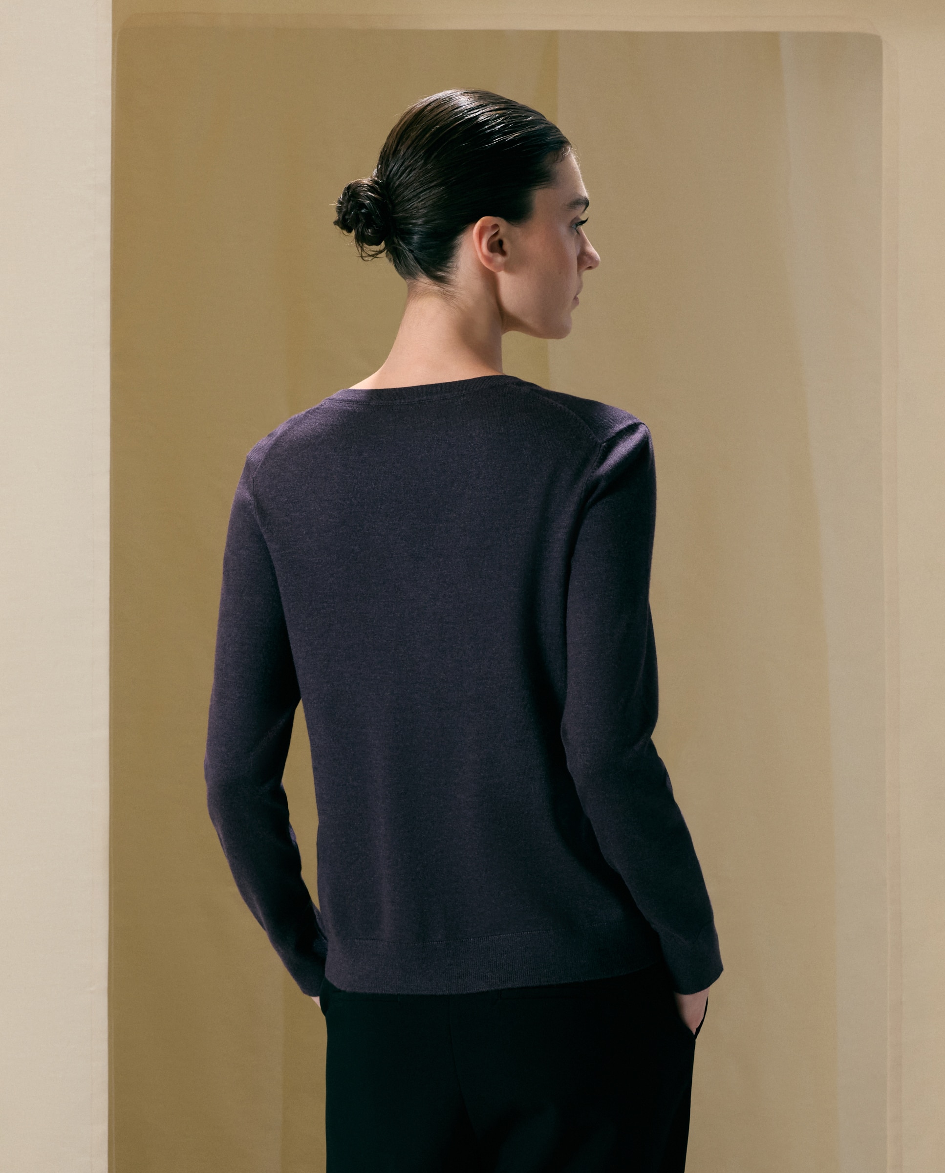 Camisola de Malha Básica com Gola Tipo Padeiro Roxo-3