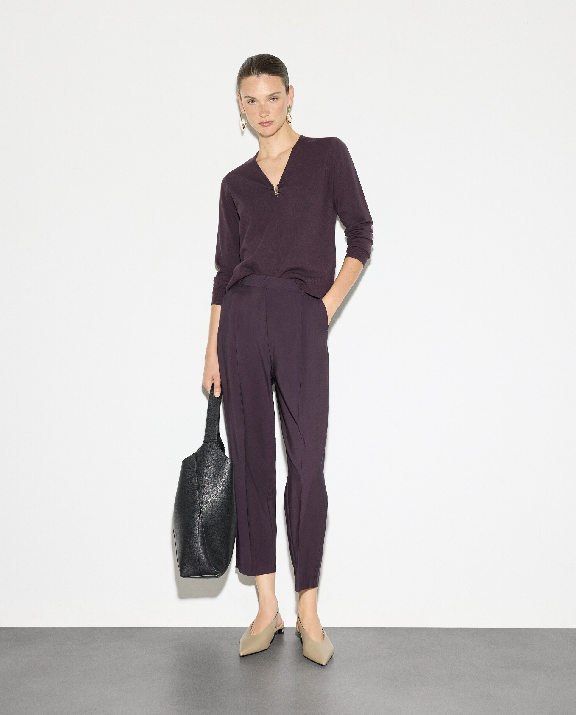 Calças Lisas com Prega Bordeaux-1