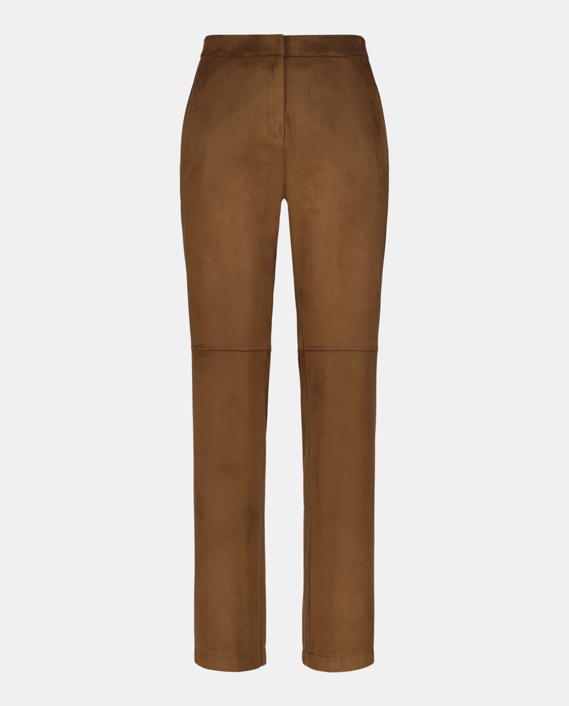 Calças Lisas Regular de Camurcina Castanho-4