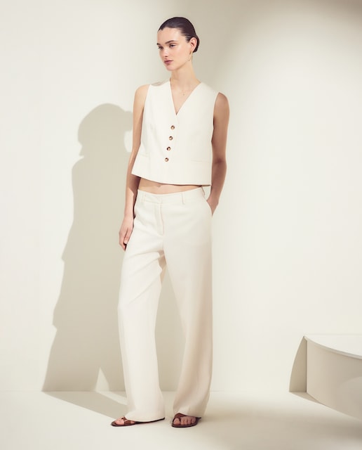 Pantalón ancho liso de mujer de crinkle