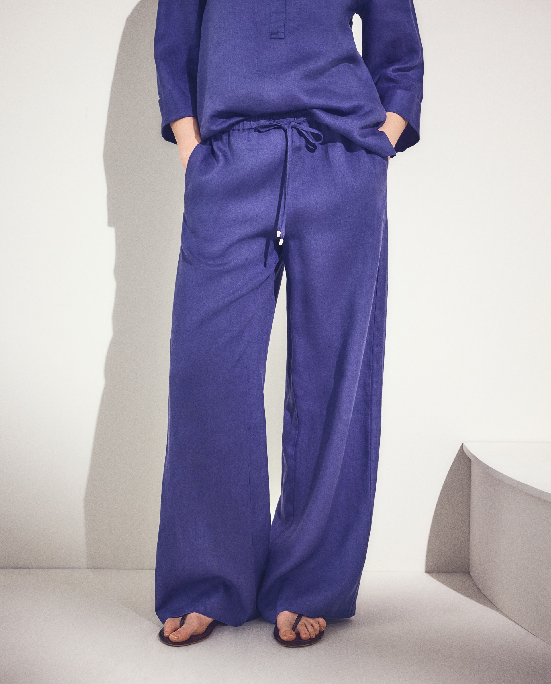 Pantalón ancho liso de mujer lino - Woman El Corte Inglés - Blanco 471 Índigo-2