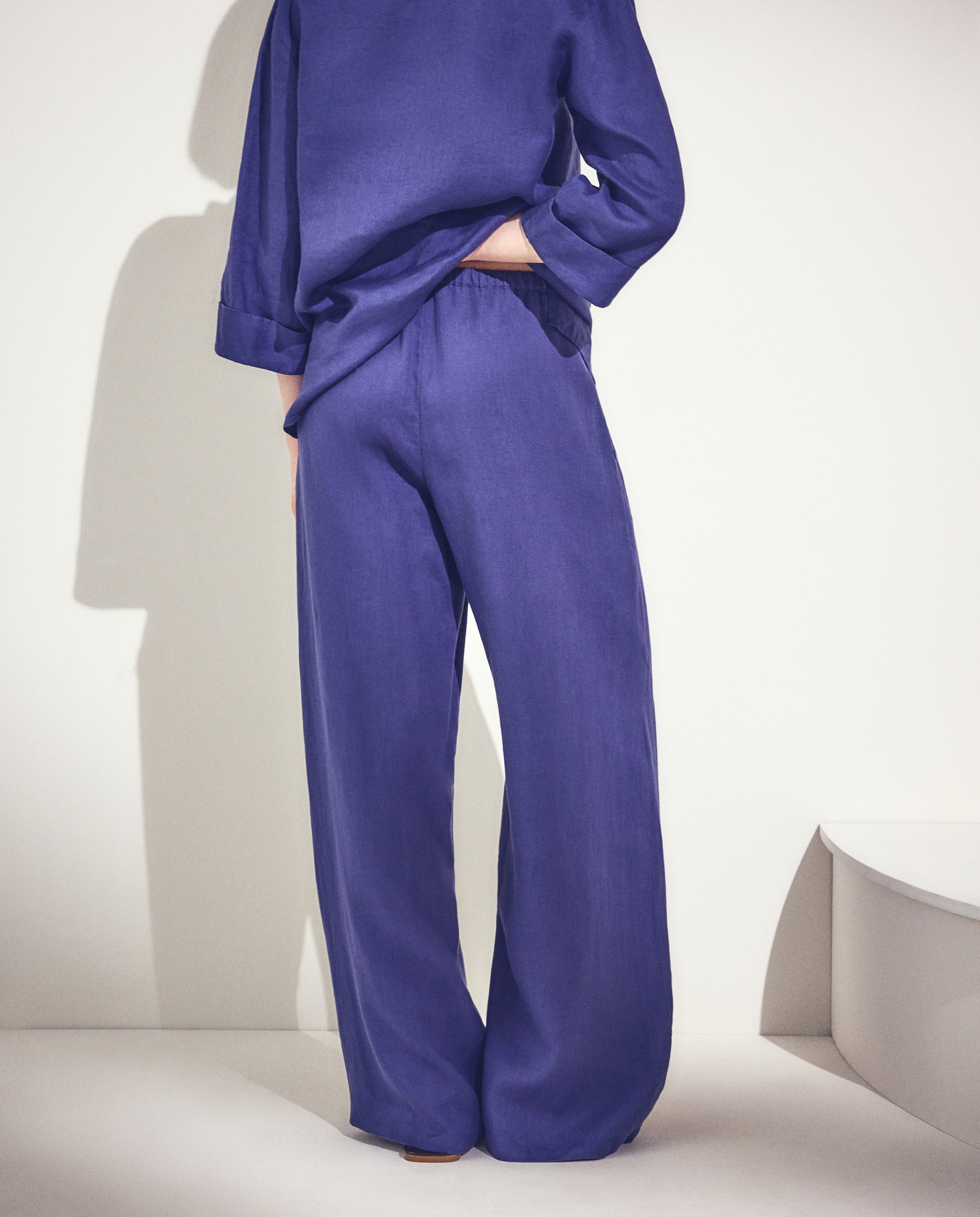 Pantalón ancho liso de mujer lino - Woman El Corte Inglés - Blanco 471 Índigo-3