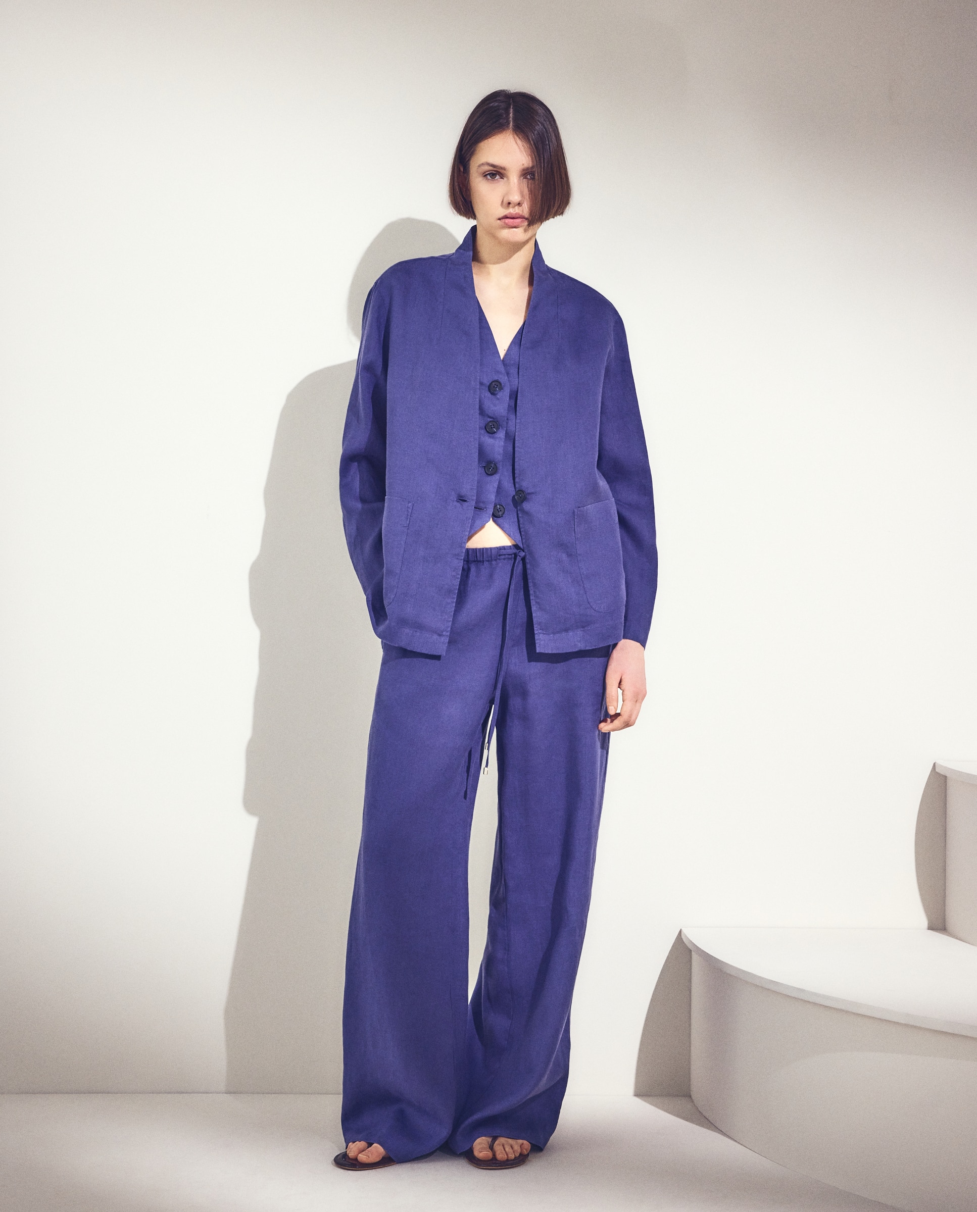 Pantalón ancho liso de mujer lino - Woman El Corte Inglés - Blanco 471 Índigo-4
