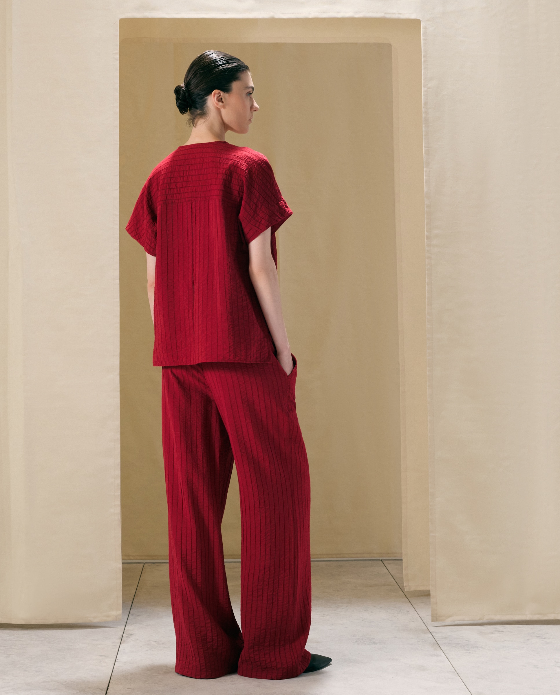 Pantalón ancho de mujer estilo pijamero - Woman El Corte Inglés - Burdeos Burdeos-3