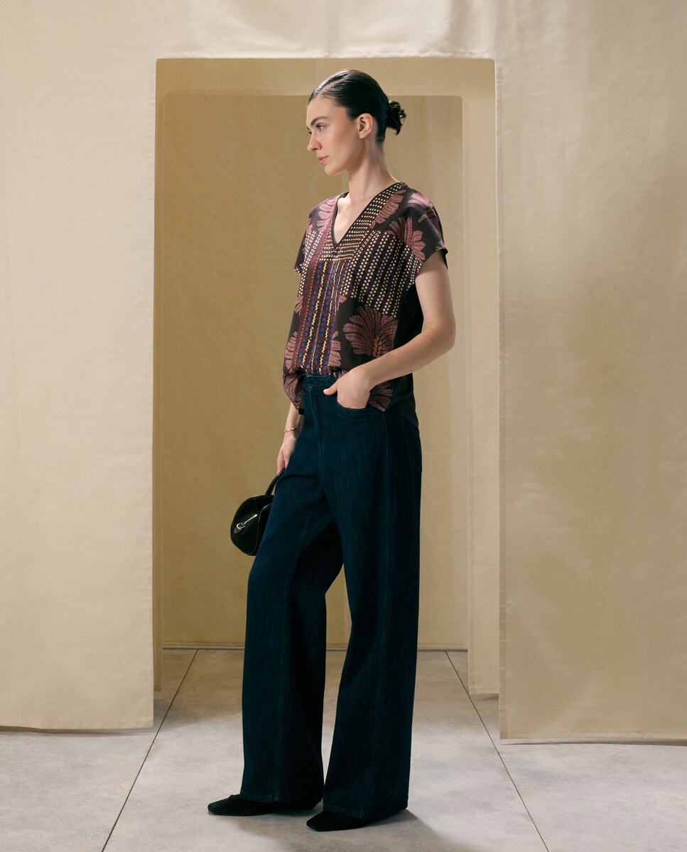 Imagen 0 de Pantalón denim con cadenita de mujer Lavado oscuro