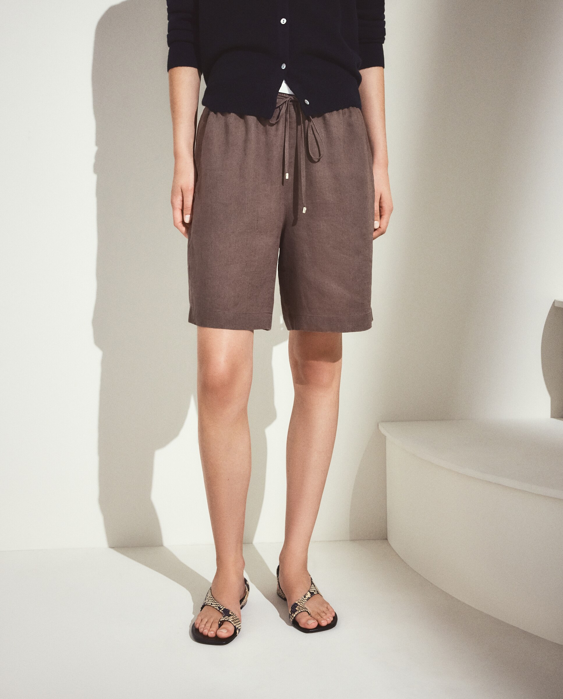 Short liso de mujer de lino - Woman El Corte Inglés - 471 Índigo 520 Kaki-2