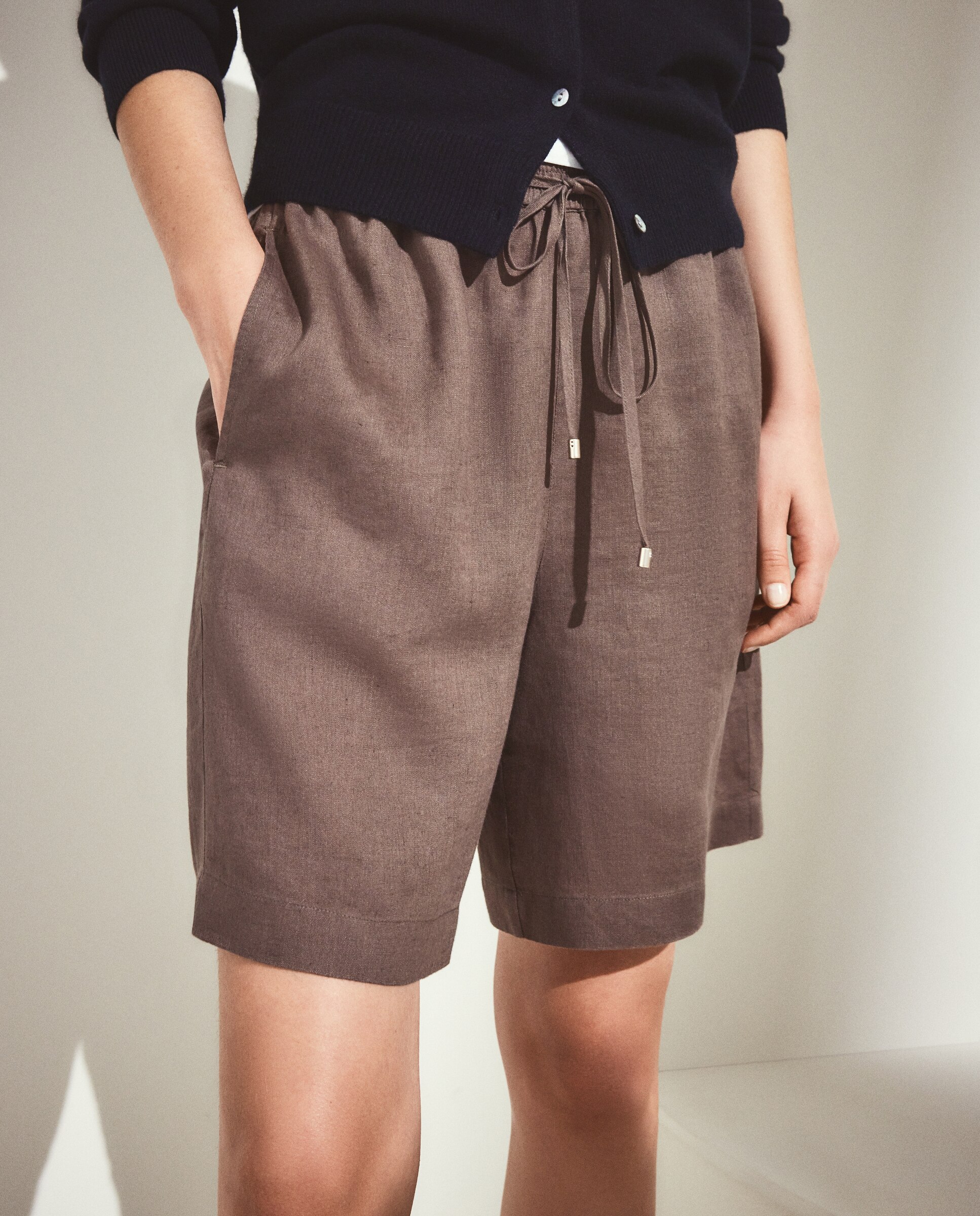 Short liso de mujer de lino - Woman El Corte Inglés - 471 Índigo 520 Kaki-3