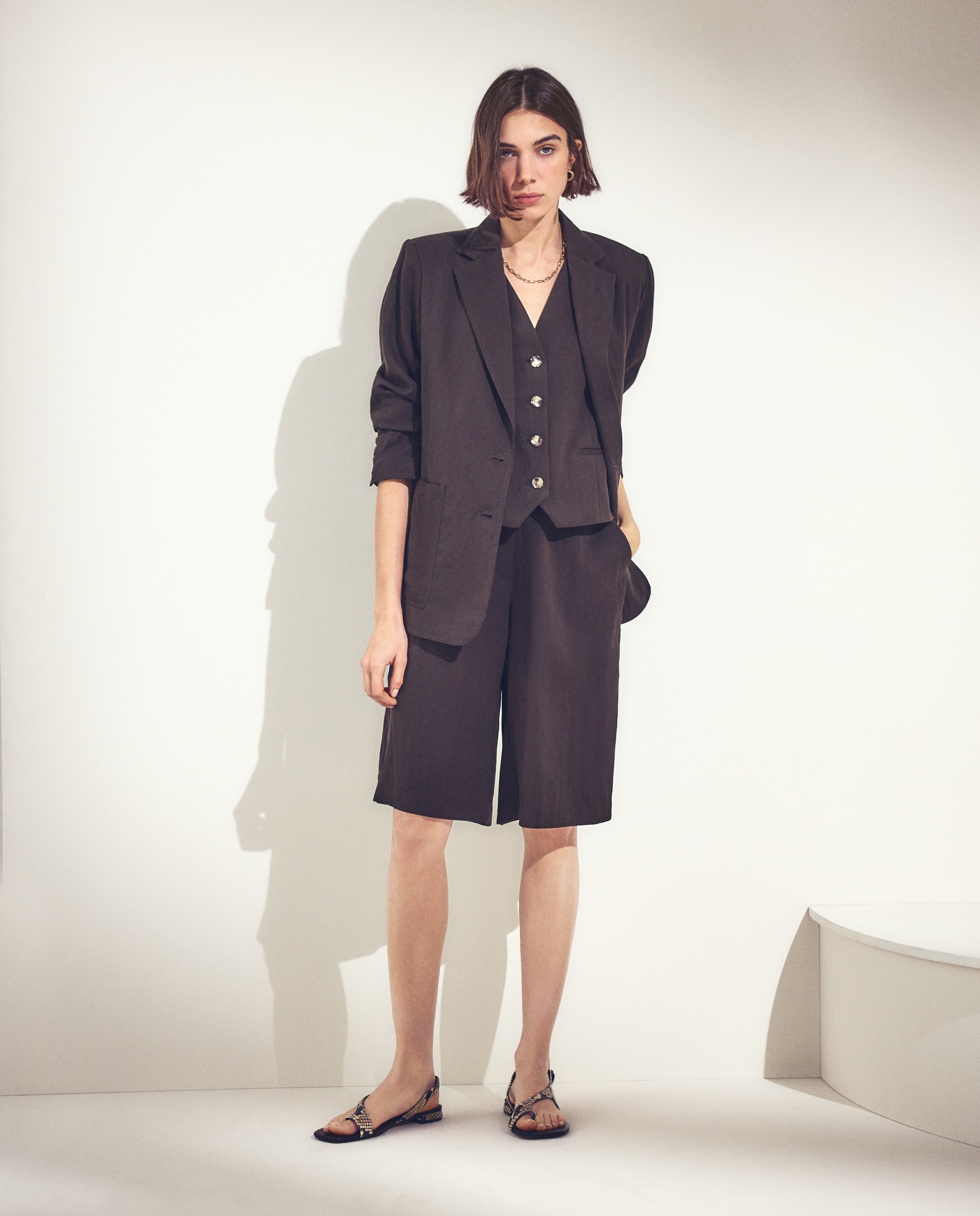 Bermuda lisa ancha de mujer - Woman El Corte Inglés - Marrón Marrón-1