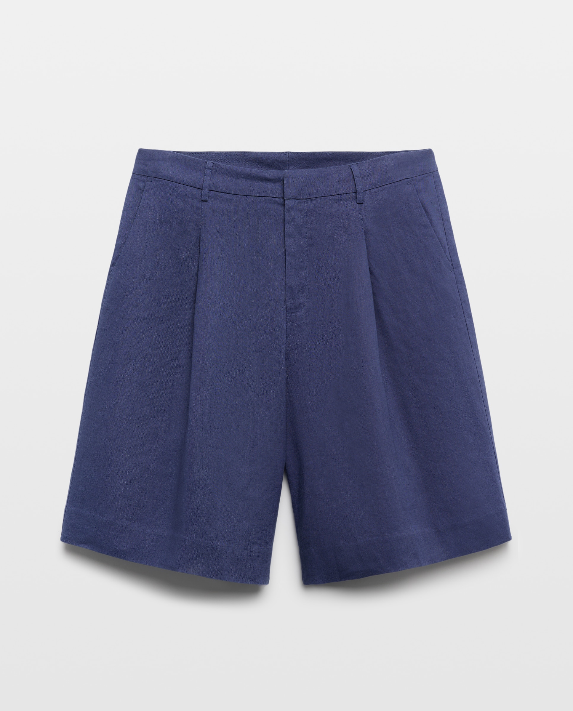 Bermudas Lisas com Prega de Linho Azul-marinho-4