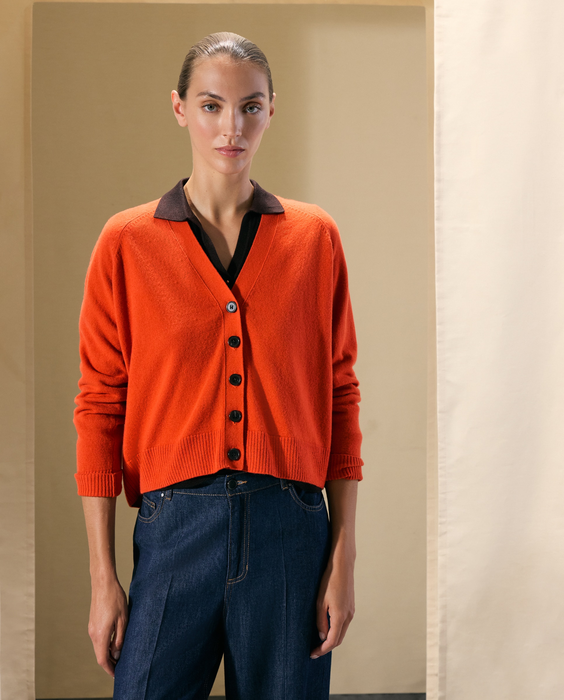 Chaqueta básica de punto de mujer con lana cashmere - Woman El Corte Inglés - 660 Naranja 660 Naranja-1