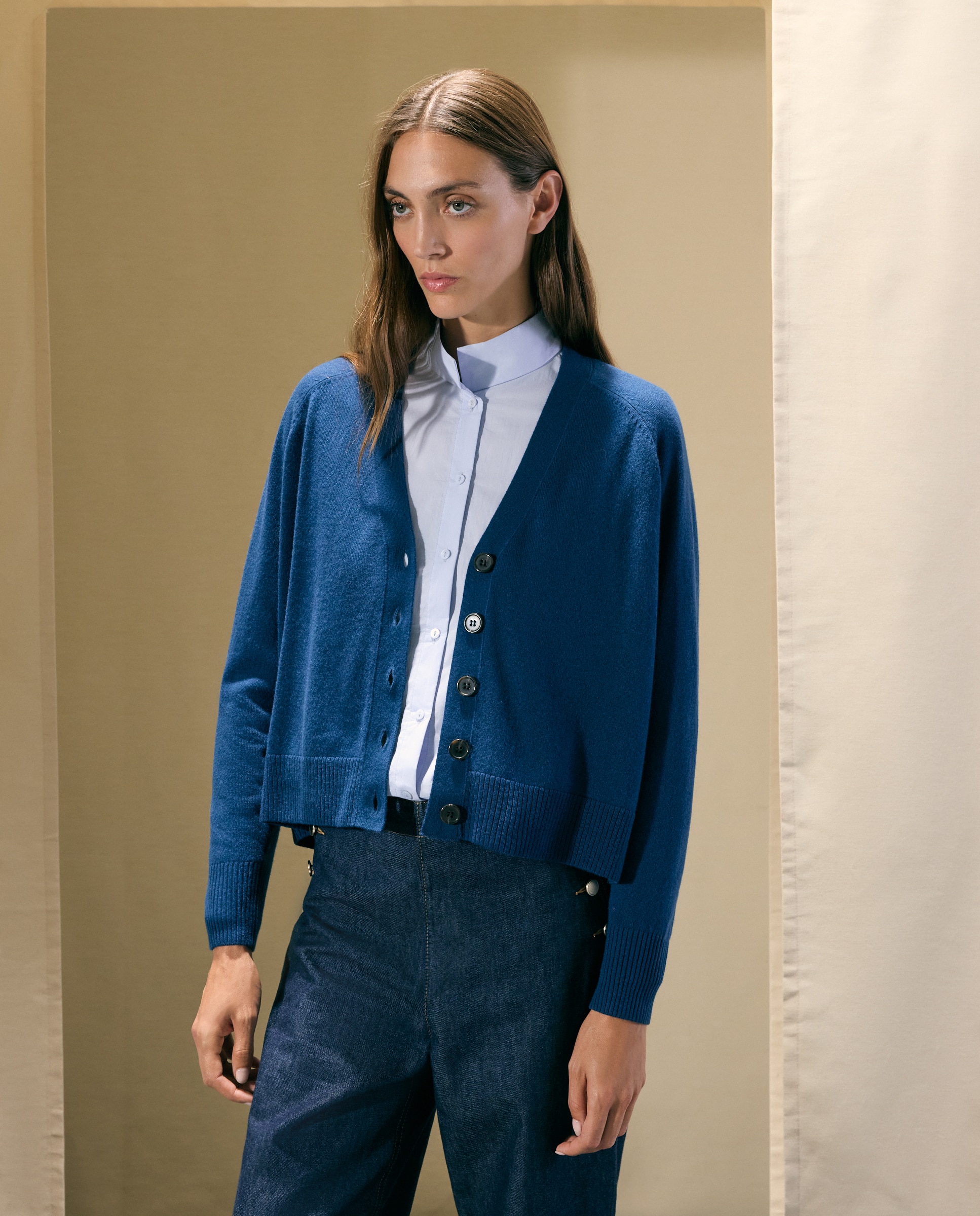 Chaqueta básica de punto de mujer con lana cashmere - Woman El Corte Inglés - Azul oscuro Azul oscuro-1