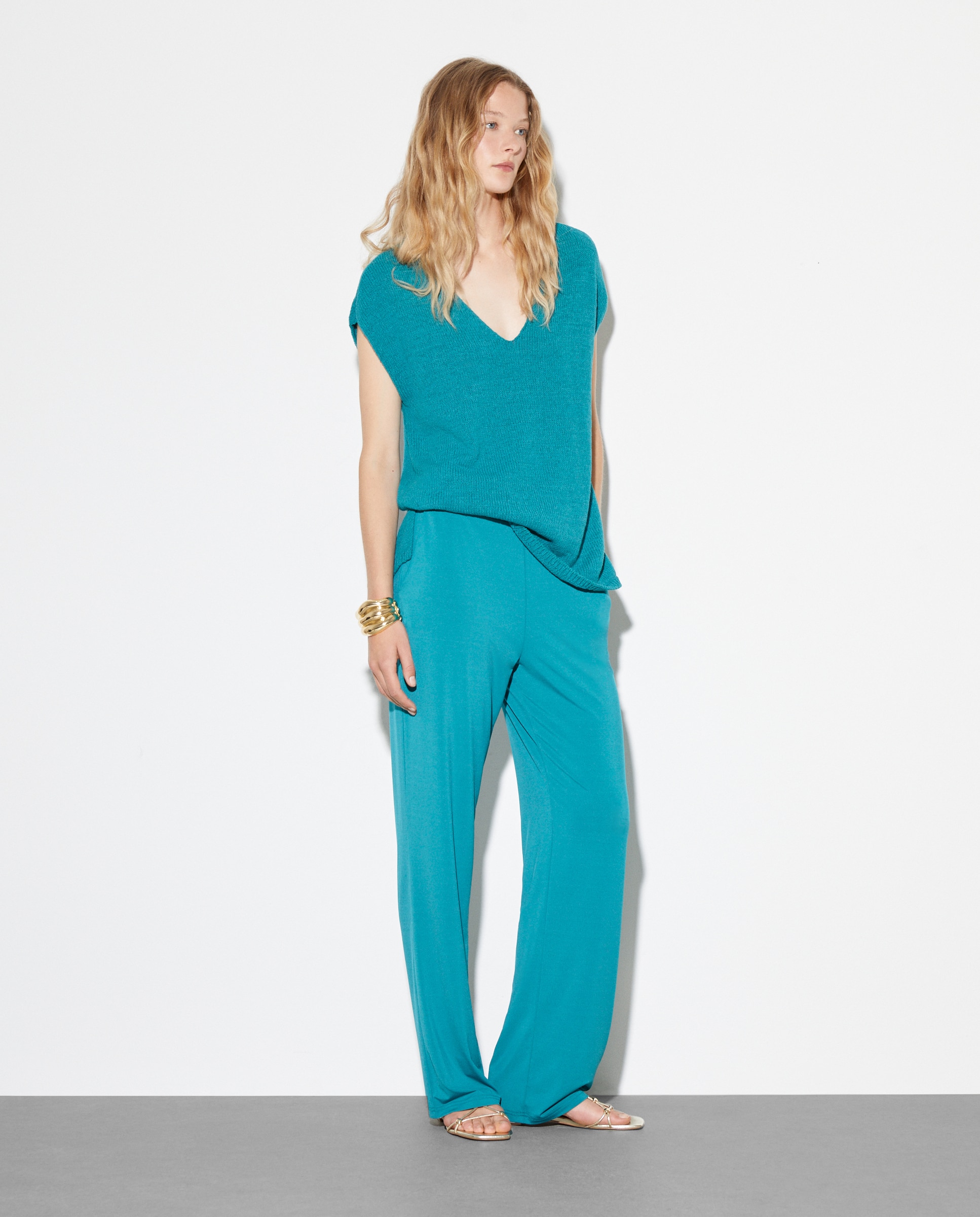 Calças Skinny Lisas 450 Turquesa-1