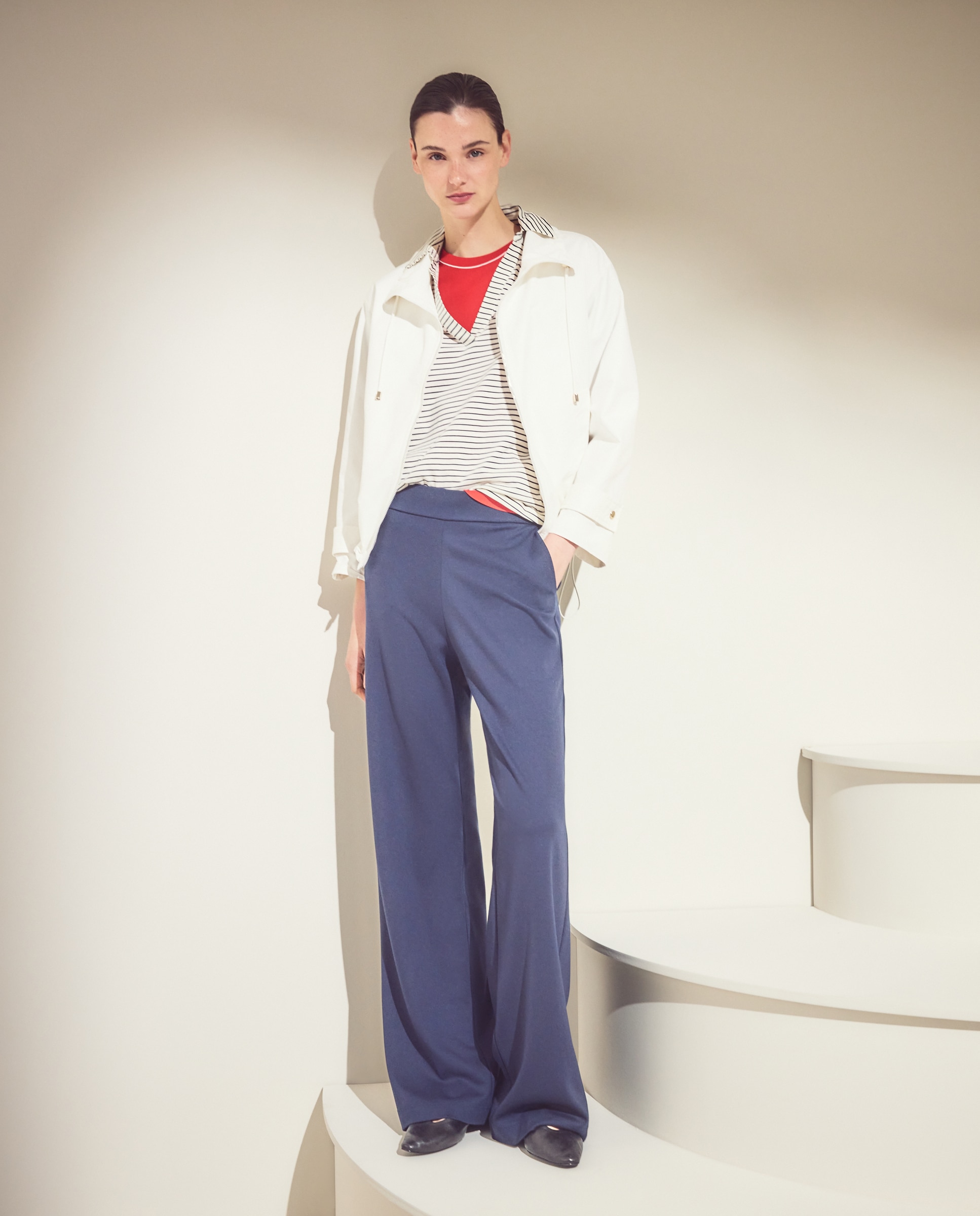 Pantalón de mujer liso de punto confort ancho - Woman El Corte Inglés - Azul marino Azul marino-1