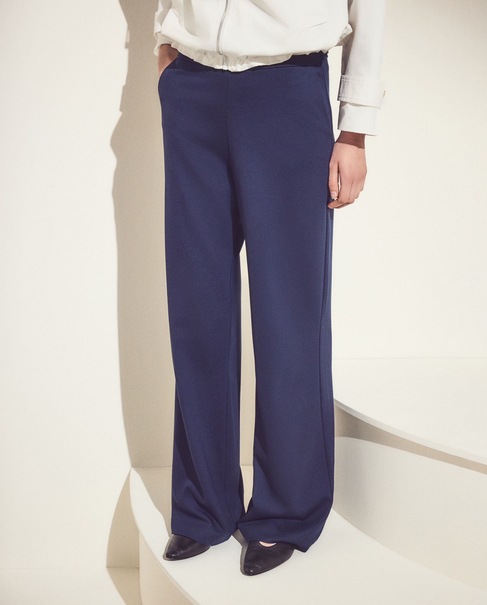 Pantalón de mujer liso de punto confort ancho - Woman El Corte Inglés - Azul marino Azul marino-2