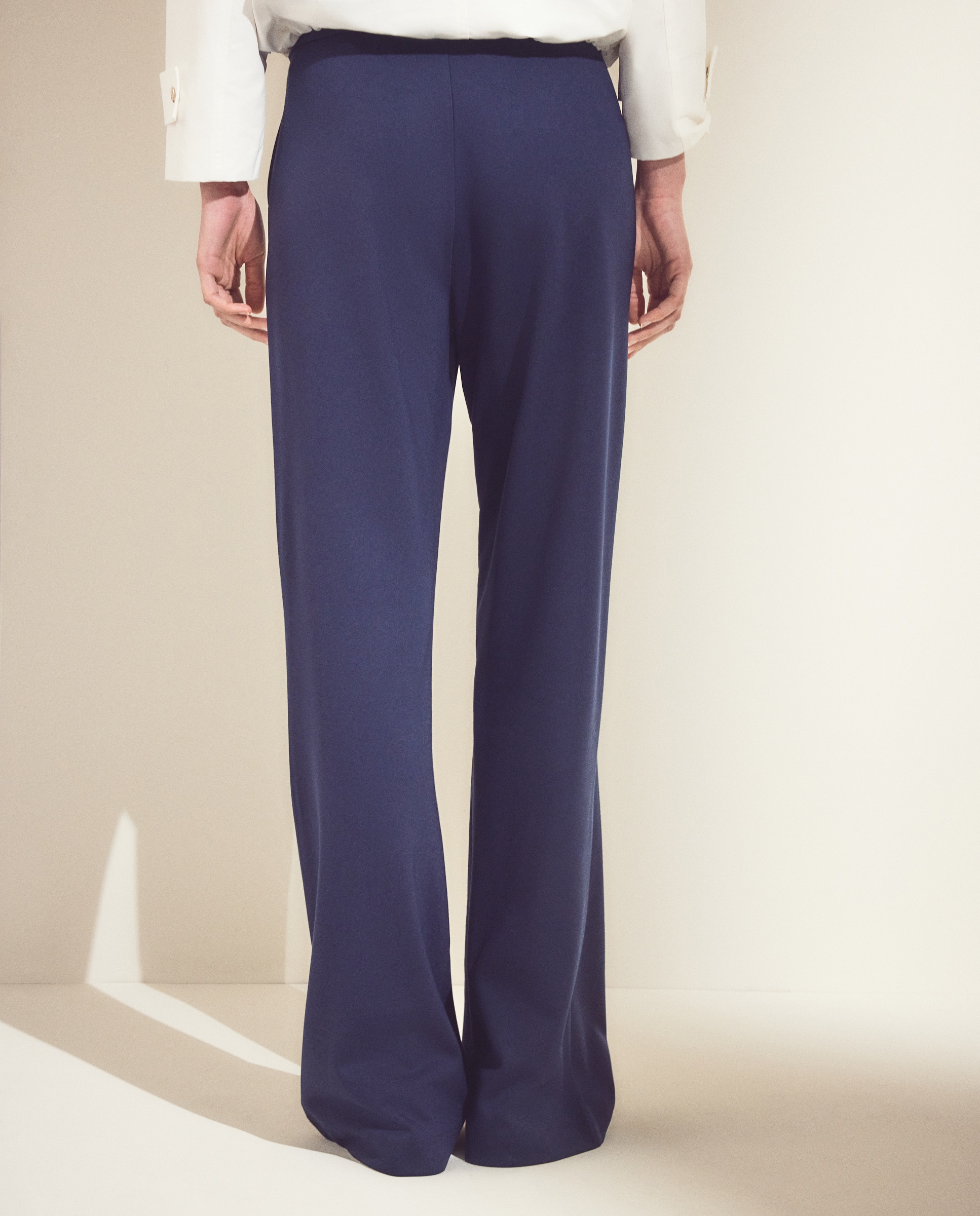 Pantalón de mujer liso de punto confort ancho - Woman El Corte Inglés - Azul marino Azul marino-3
