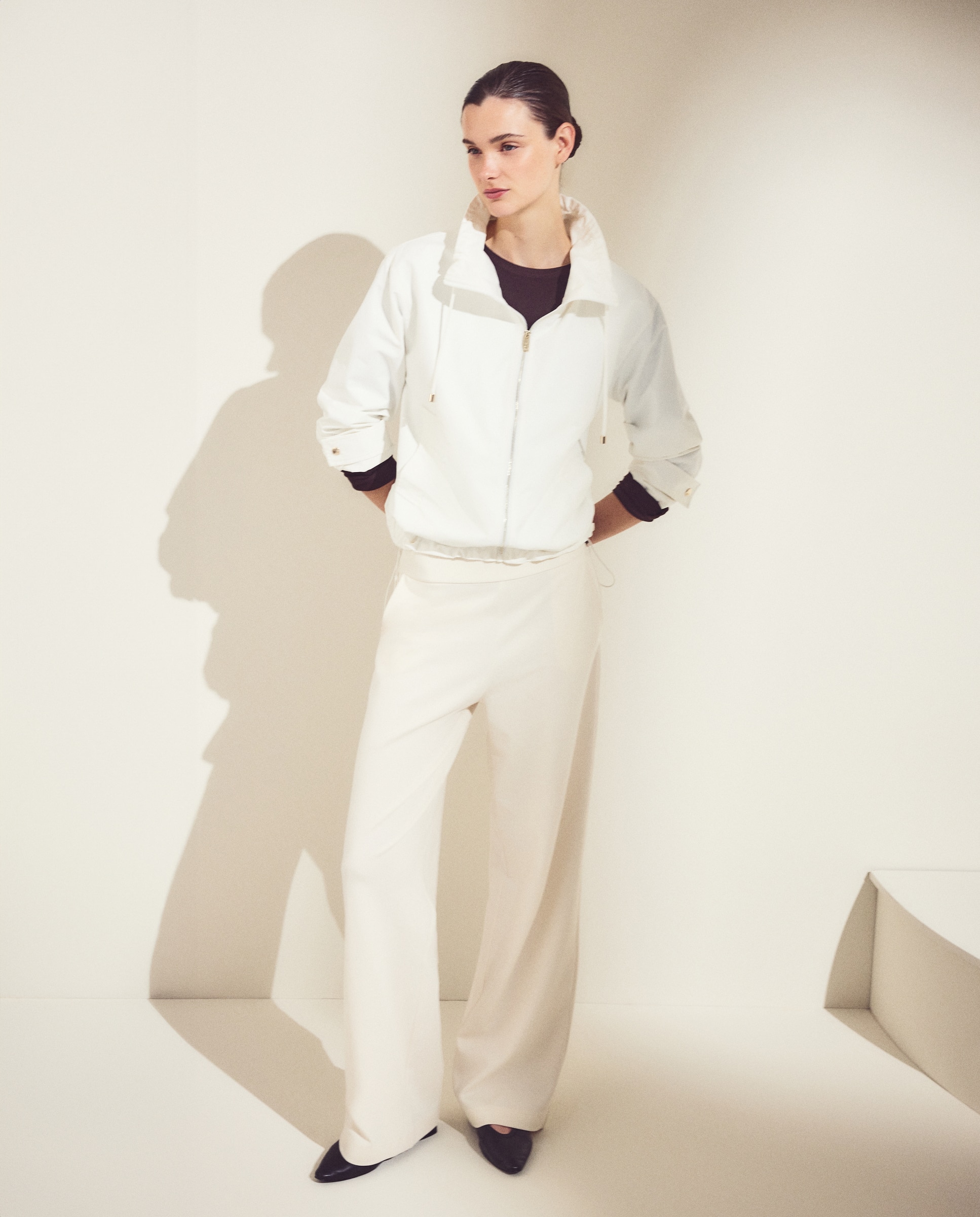 Pantalón de mujer liso de punto confort ancho - Woman El Corte Inglés - Crudo Crudo-1