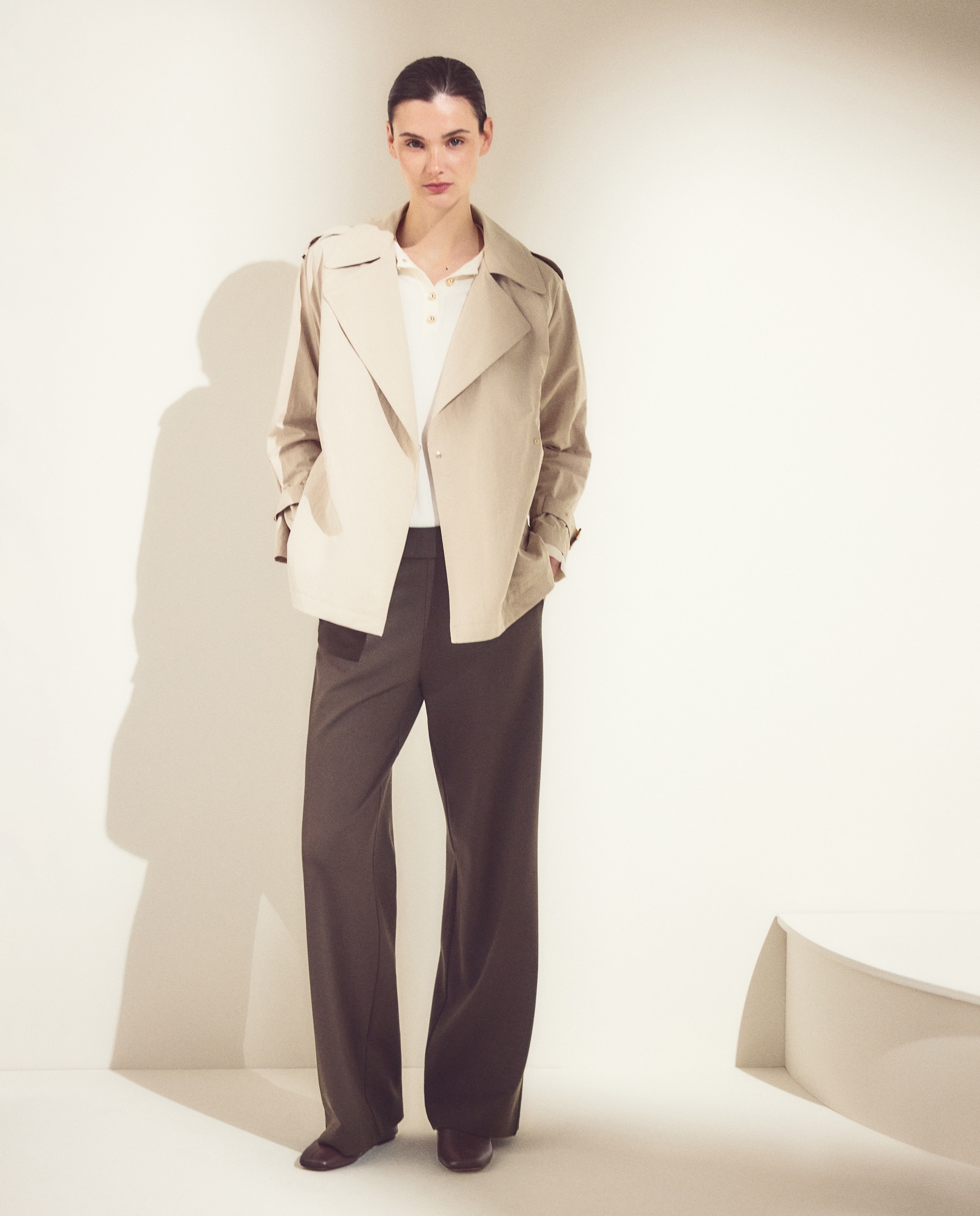 Pantalón de mujer liso de punto confort ancho - Woman El Corte Inglés - 520 Kaki 520 Kaki-1