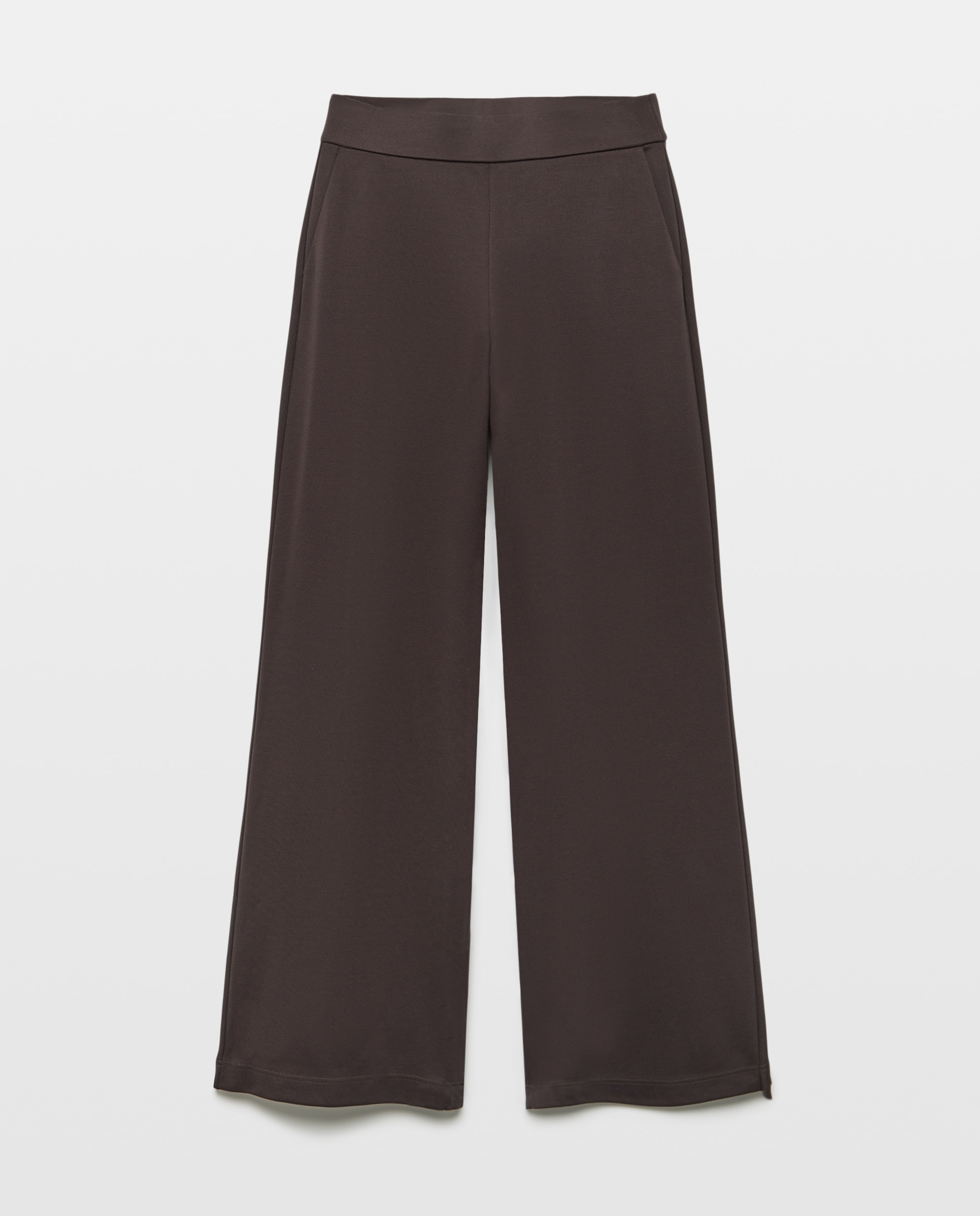Pantalón de mujer liso de punto confort ancho - Woman El Corte Inglés - Marrón Marrón-4