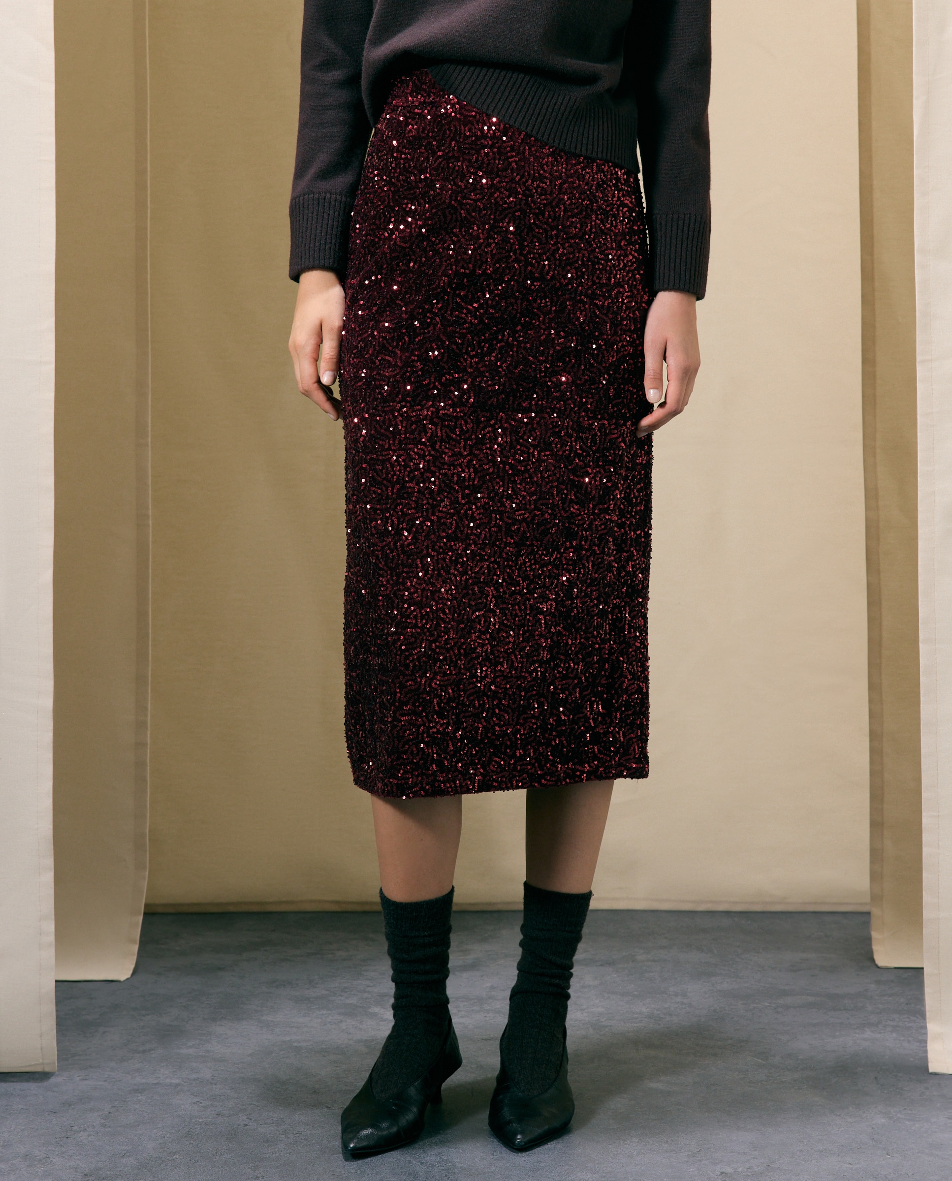 Falda velvet de mujer - Woman El Corte Inglés - Burdeos Burdeos-2