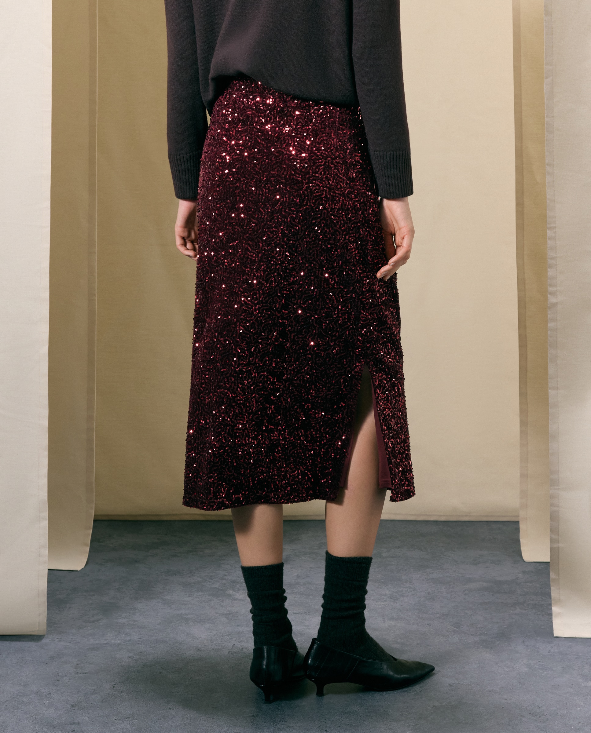 Falda velvet de mujer - Woman El Corte Inglés - Burdeos Burdeos-3