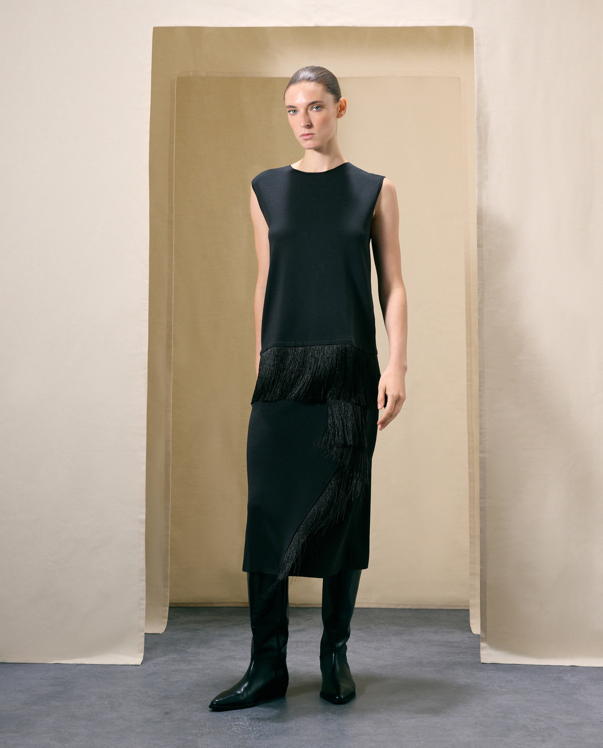 Falda fantasía tricot con flecos - Woman El Corte Inglés - Negro Negro-1