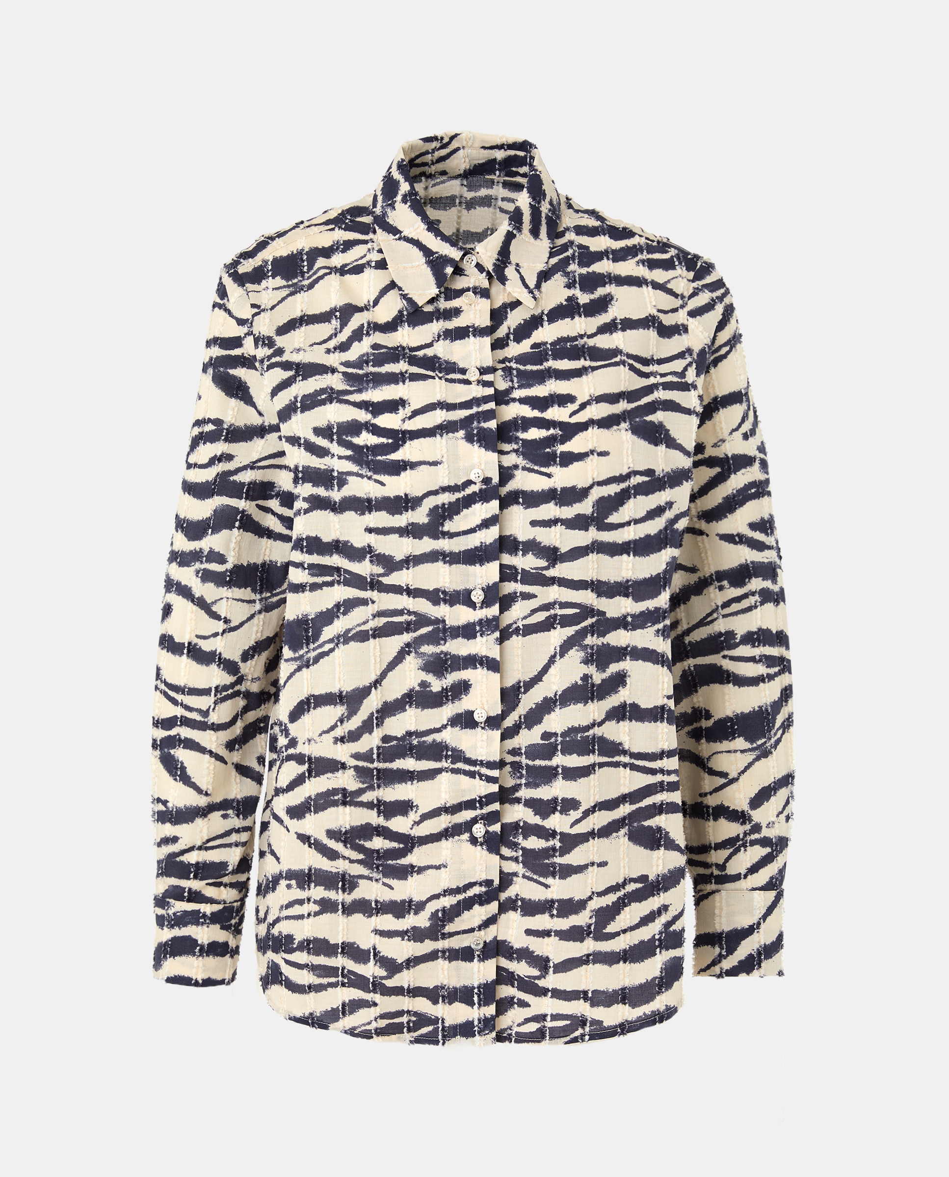 Blusa Dobby de Manga Comprida Azul-4