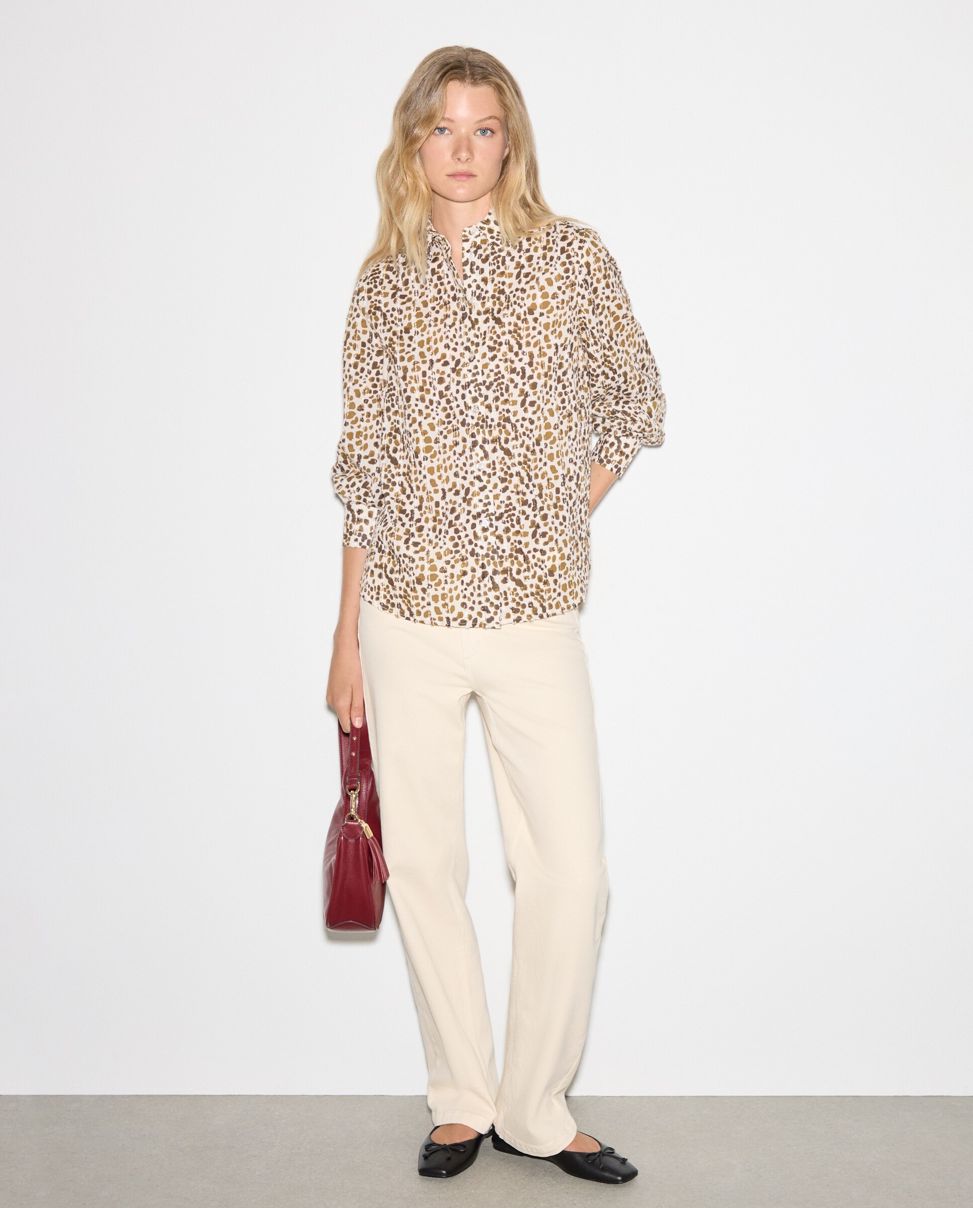 Blusa Dobby de Manga Comprida Castanho-2