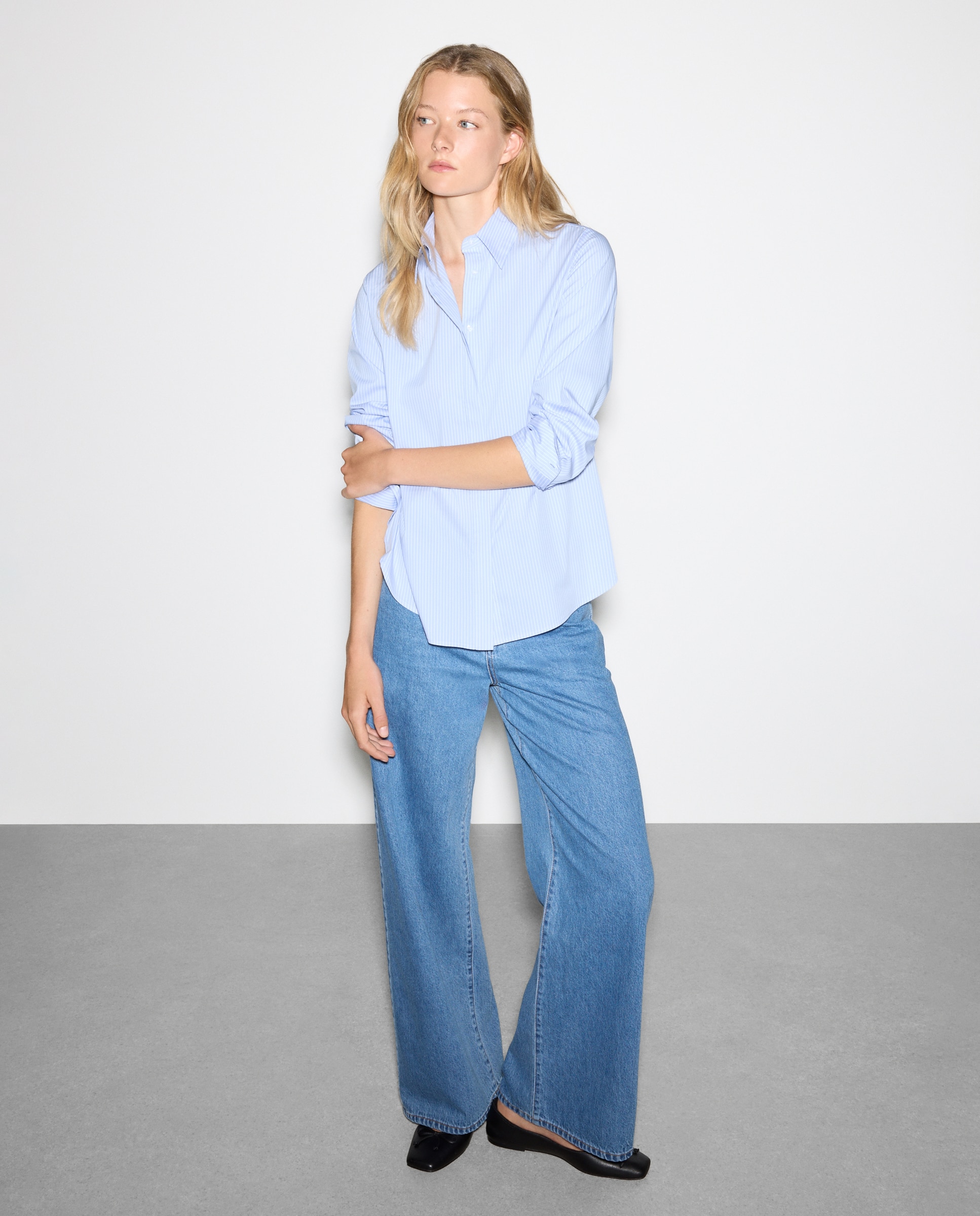 Blusa de Popelina com Manga Comprida Azul-2