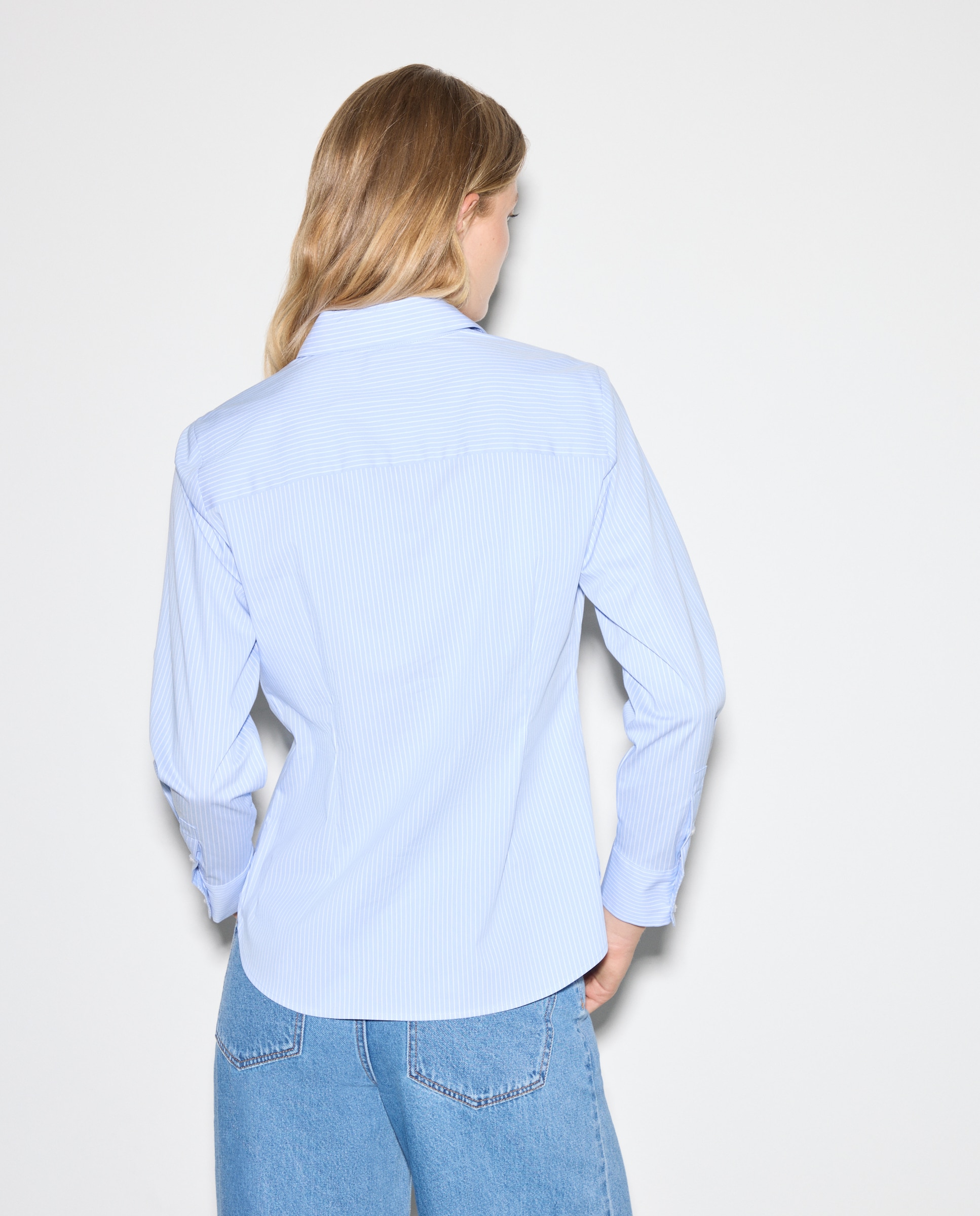 Blusa de Popelina com Manga Comprida Azul-3