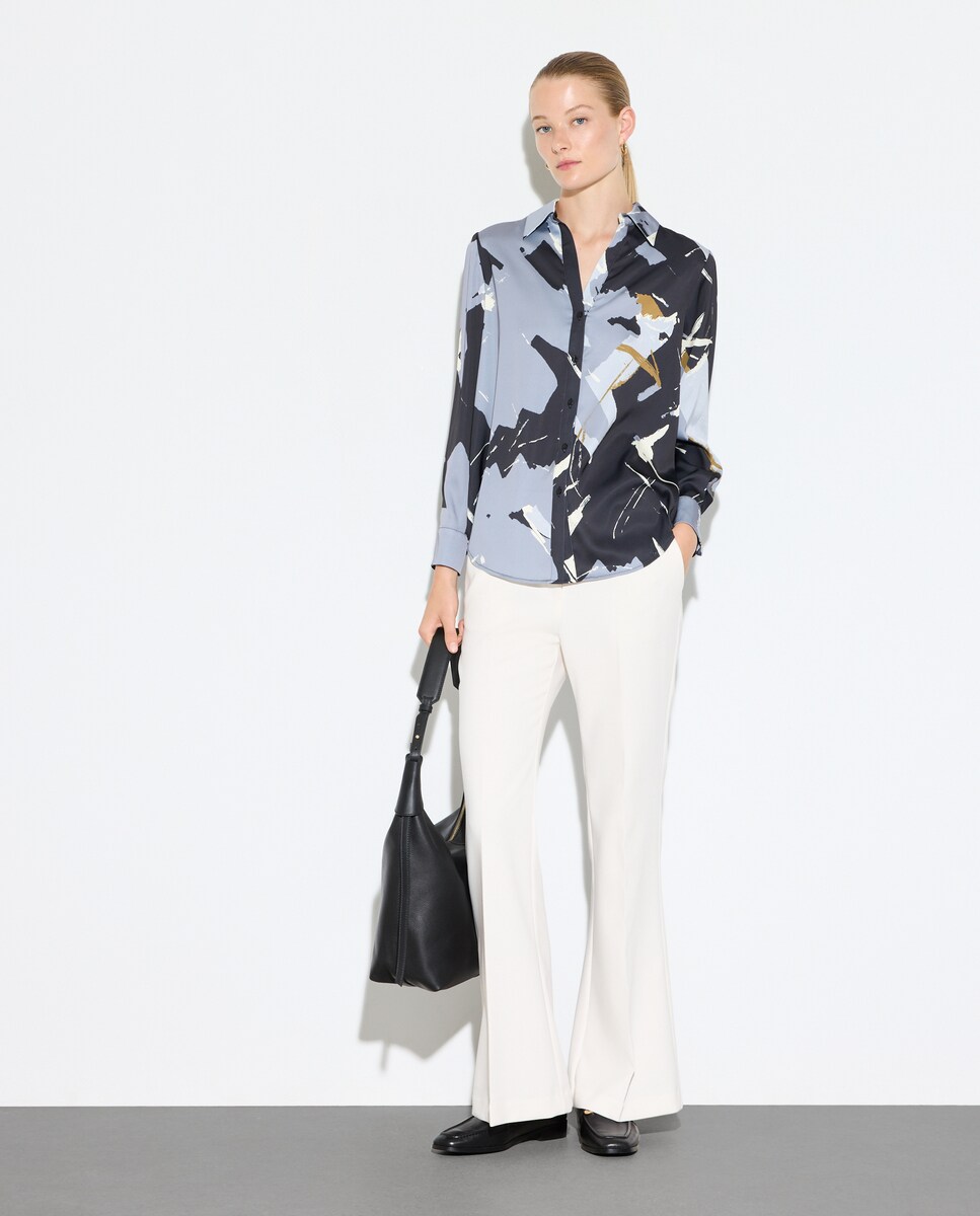 Blusa Estampada com Manga Comprida Cinzento-2